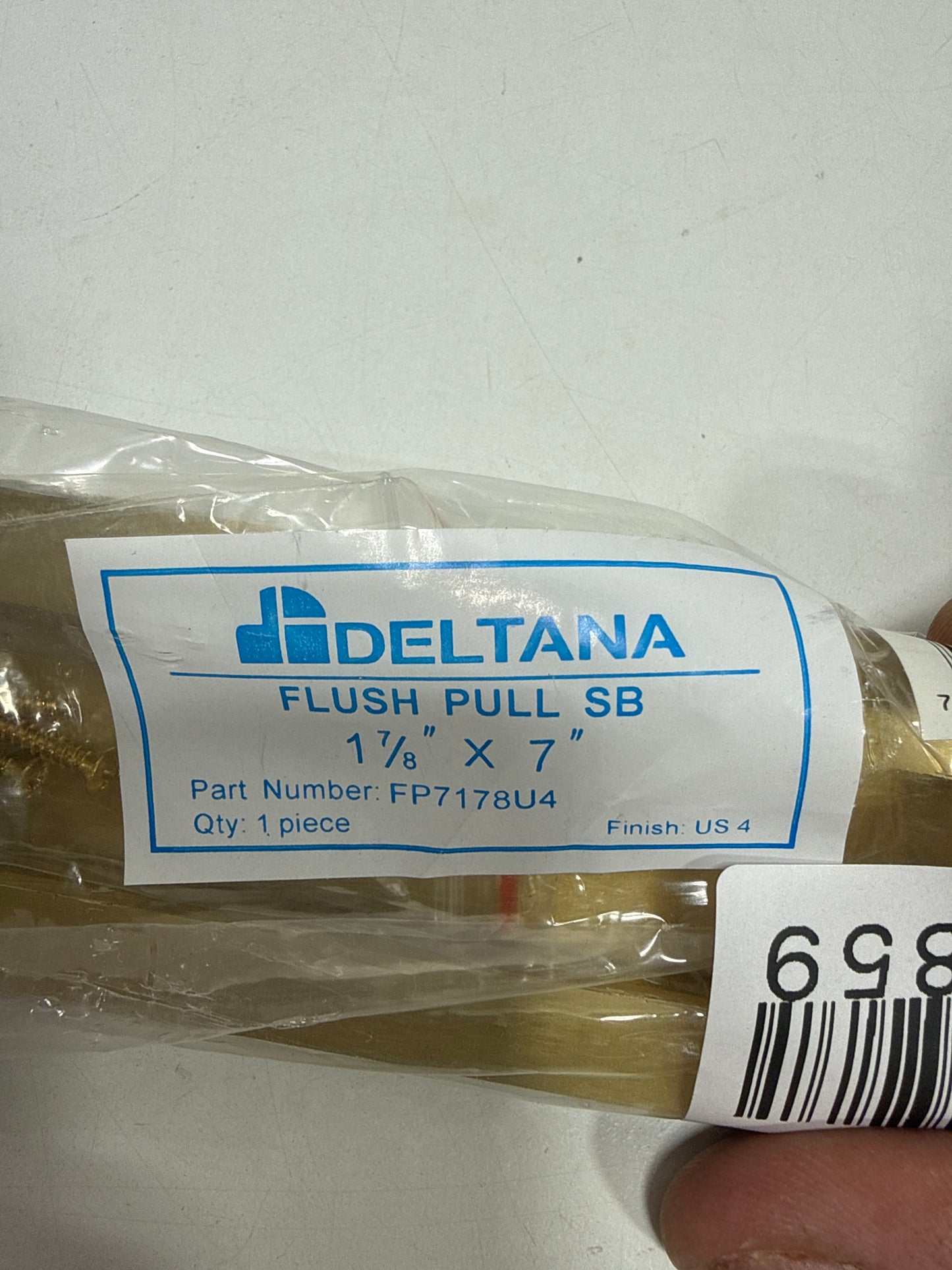 Deltana FP7178U4 Flush Pull; Rectangular; Solid Brass; 7" x 1-7/8" x 3/8"; Brushed Brass Finish