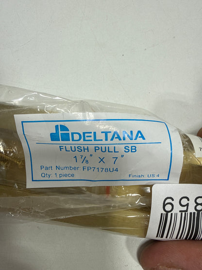 Deltana FP7178U4 Flush Pull; Rectangular; Solid Brass; 7" x 1-7/8" x 3/8"; Brushed Brass Finish