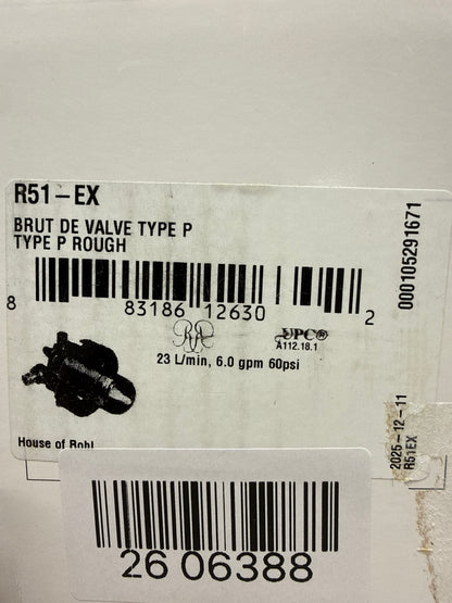 House of Rohl R51-EX 1/2" Pressure Balance Rough-in Valve with Expansion PEX Connection Type Valves Rough in Valves Shower Valves