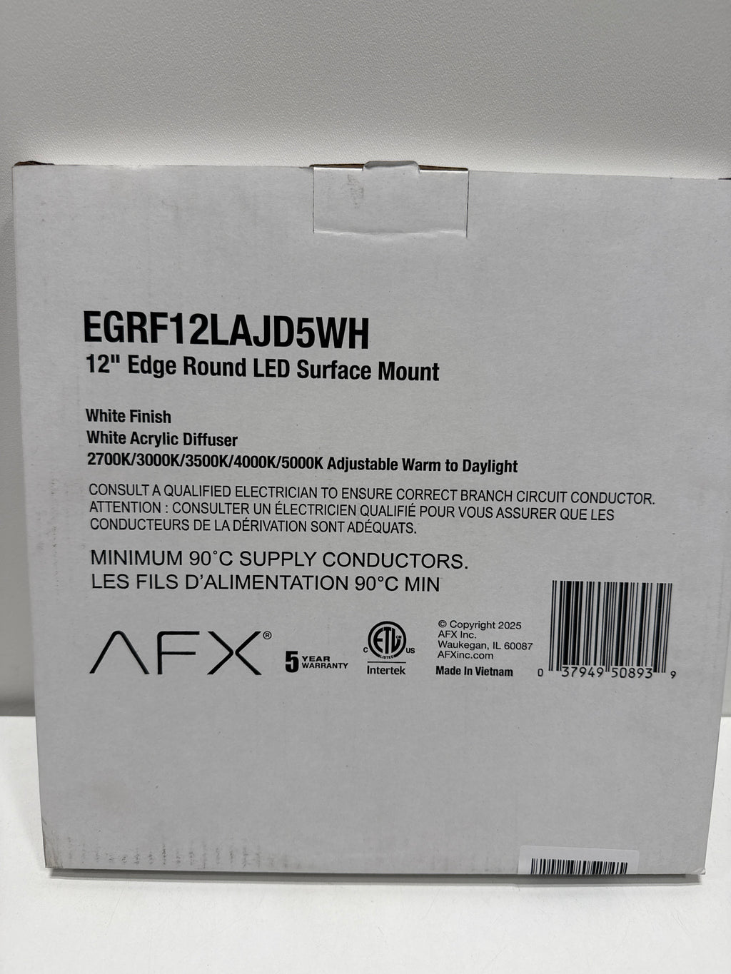 AFX EGRF12LAJD5WH Edge Round 12 inch LED Flush Mount Ceiling Light | Adjustable 5-in-1 CCT 2700K-5000K Integrated LED | 1320 Lumens | 22 Watts | Dimmable Wet Rated Ceiling Fixture | White Finish