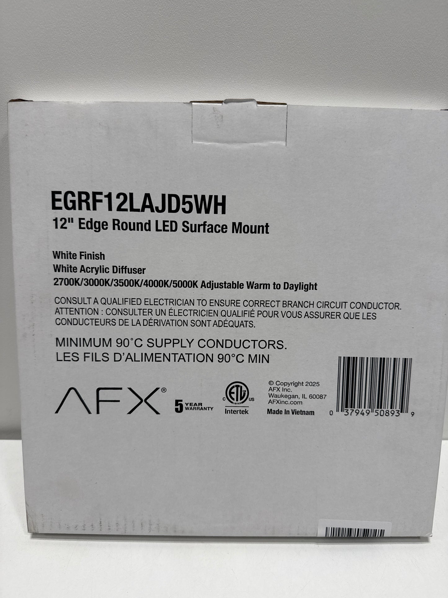 AFX EGRF12LAJD5WH Edge Round 12 inch LED Flush Mount Ceiling Light | Adjustable 5-in-1 CCT 2700K-5000K Integrated LED | 1320 Lumens | 22 Watts | Dimmable Wet Rated Ceiling Fixture | White Finish