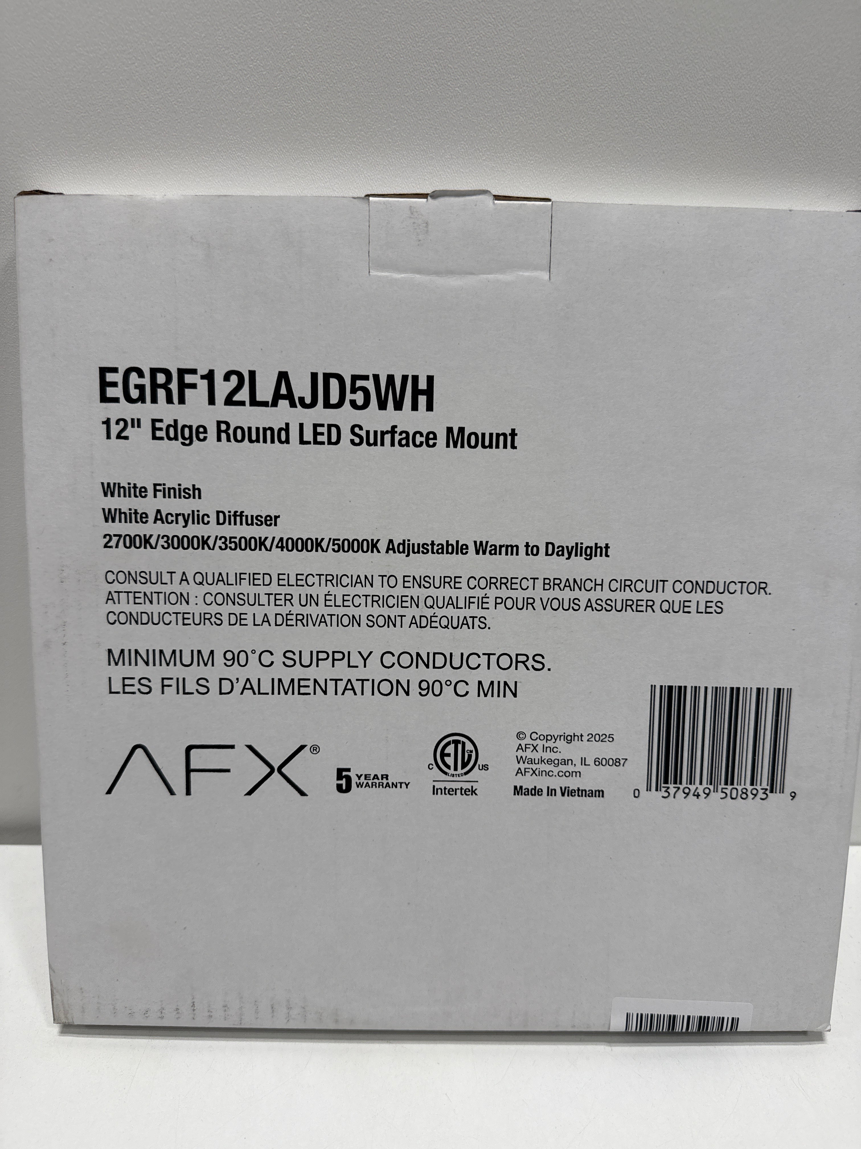 AFX EGRF12LAJD5WH Edge Round 12 inch LED Flush Mount Ceiling Light | Adjustable 5-in-1 CCT 2700K-5000K Integrated LED | 1320 Lumens | 22 Watts | Dimmable Wet Rated Ceiling Fixture | White Finish