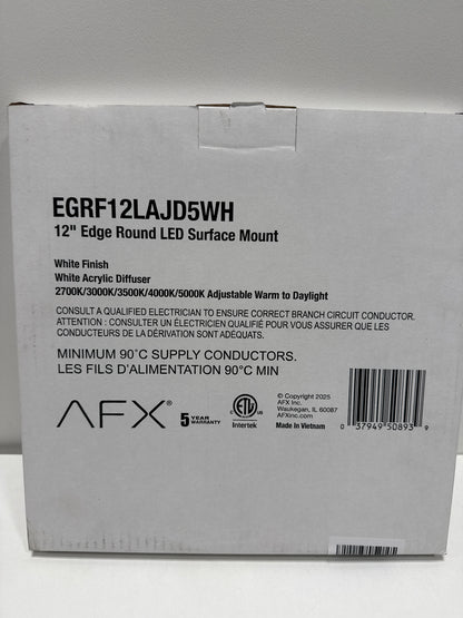 AFX EGRF12LAJD5WH Edge Round 12 inch LED Flush Mount Ceiling Light | Adjustable 5-in-1 CCT 2700K-5000K Integrated LED | 1320 Lumens | 22 Watts | Dimmable Wet Rated Ceiling Fixture | White Finish