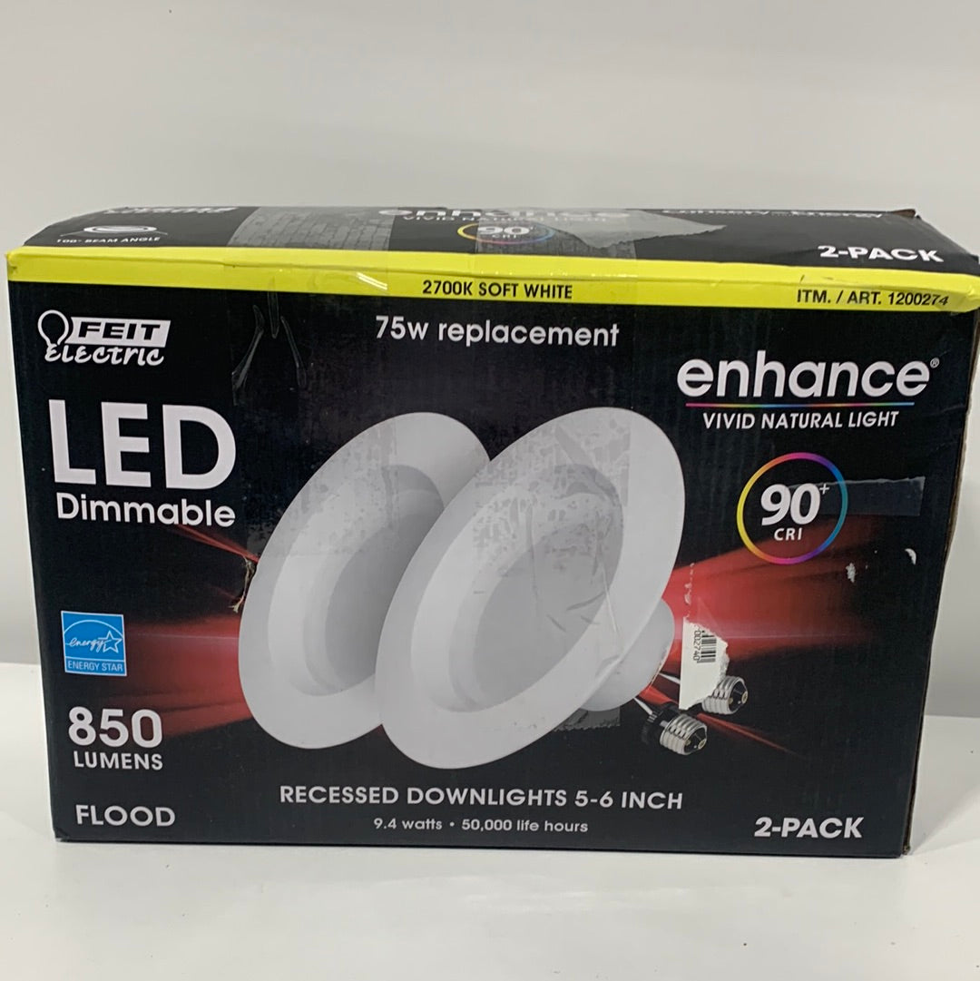 Feit Enhance 90+CRI 75W Replacement Dimmable 2700K 5 to 6 LED 2pk