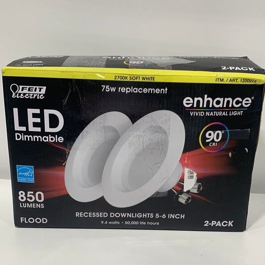 Feit Enhance 90+CRI 75W Replacement Dimmable 2700K 5 to 6 LED 2pk