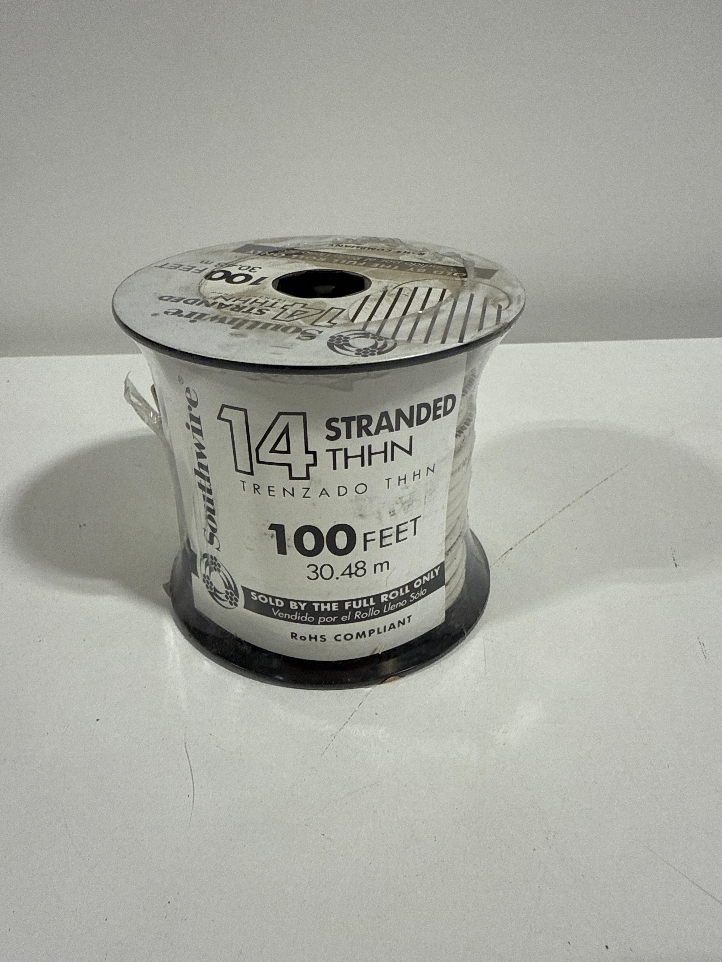 Southwire 100 ft. 14 Gauge White Stranded Copper THHN Wire - *Lighting & Electrical
