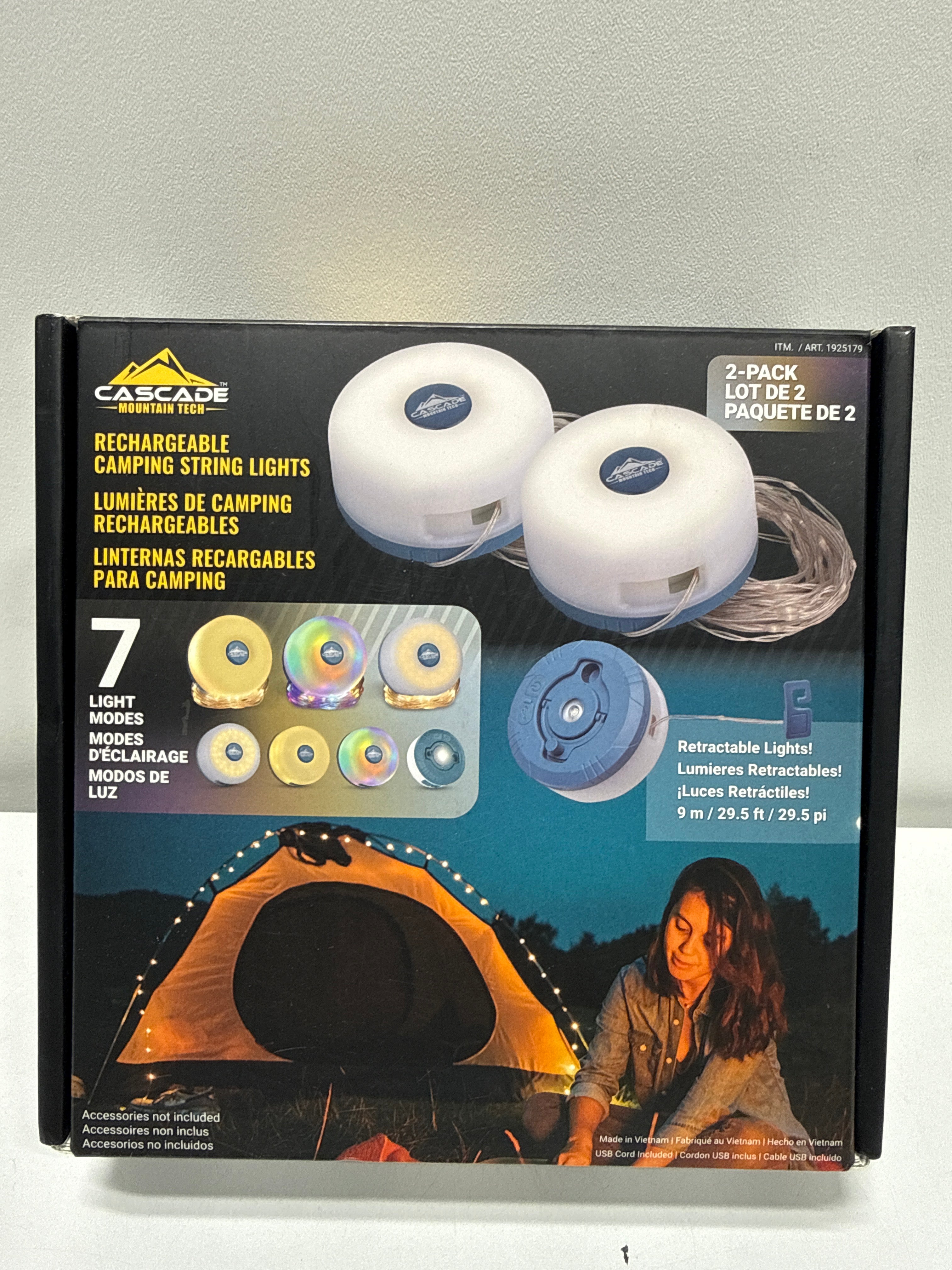 2 x Cascade Rechargeable Retractable Camping Lights 7 Light Modes