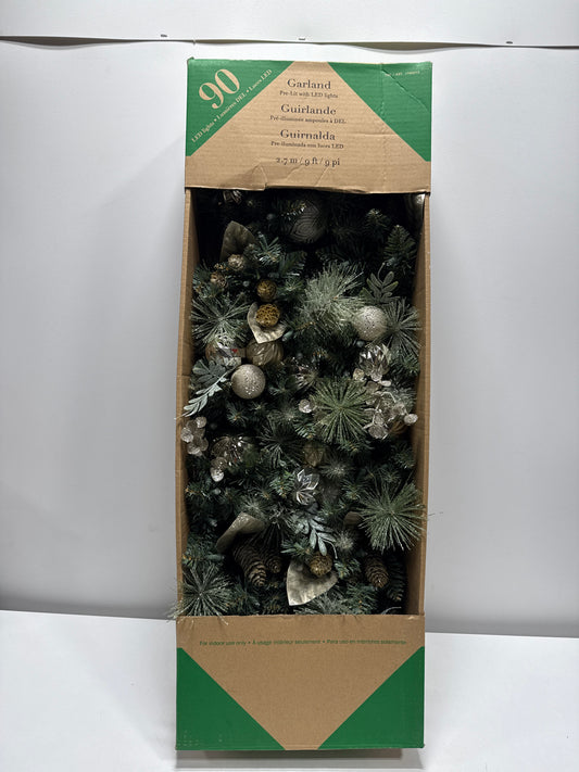 Kirkland 9’ Decorated Garland with Pre-Lit Micro LED LIghts Assorted Colors - *Christmas & Seasonal