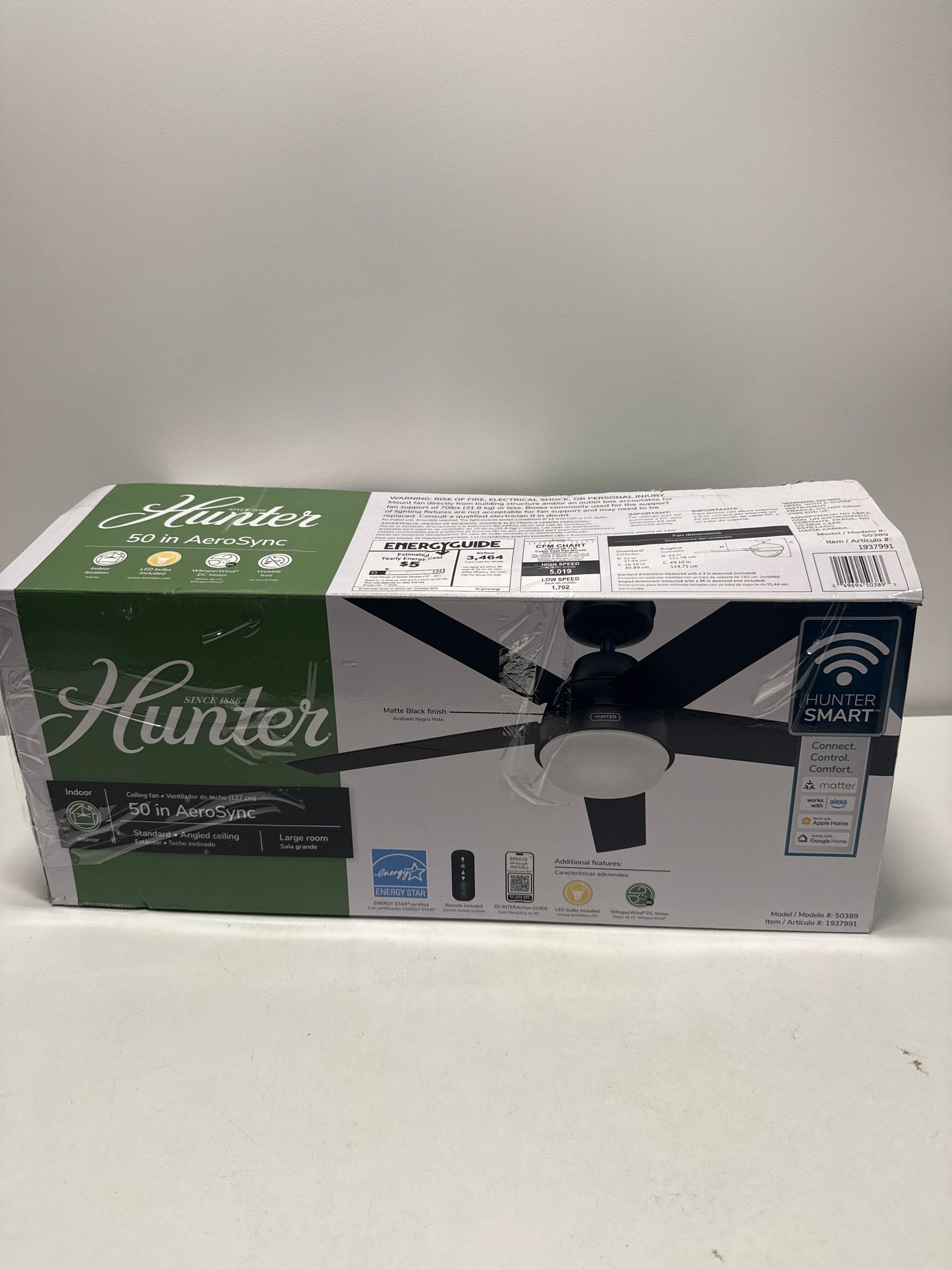 Scratch Hunter AeroSync Smart Ceiling Fan 50 Inch with LED Light Kit, WiFi Enabled, Remote Control, Indoor Modern