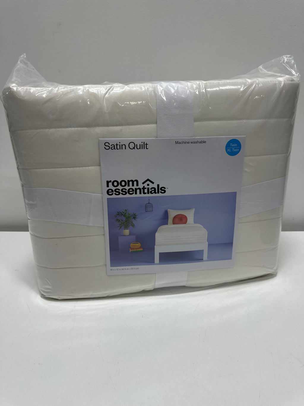 Twin/Twin Extra Long Satin Quilt Ivory - Room Essentials™: Midweight Sateen Coverlet Machine Washable OEKO-TEX