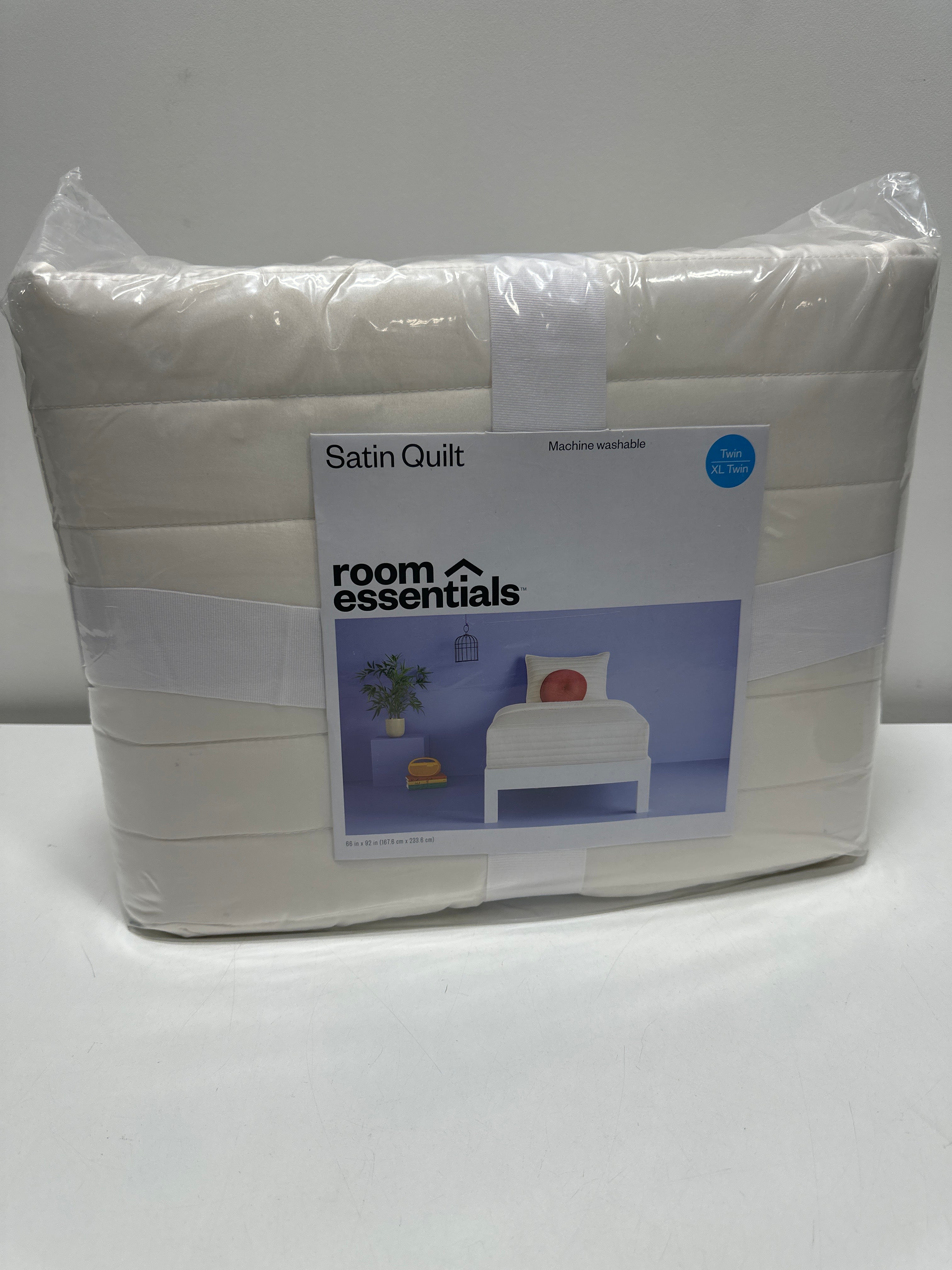 Twin/Twin Extra Long Satin Quilt Ivory - Room Essentials™: Midweight Sateen Coverlet Machine Washable OEKO-TEX