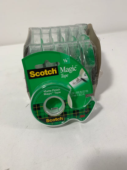 12 - Scotch 119 Magic Office Tape W/Refillable Dispenser, 1/2' X 800', Clear