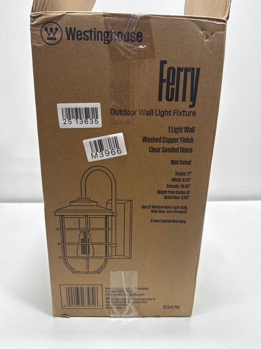 Westinghouse 6347900 Ferry One-Light Outdoor Wall Fixture, Washed Copper Finish with Clear Seeded Glass