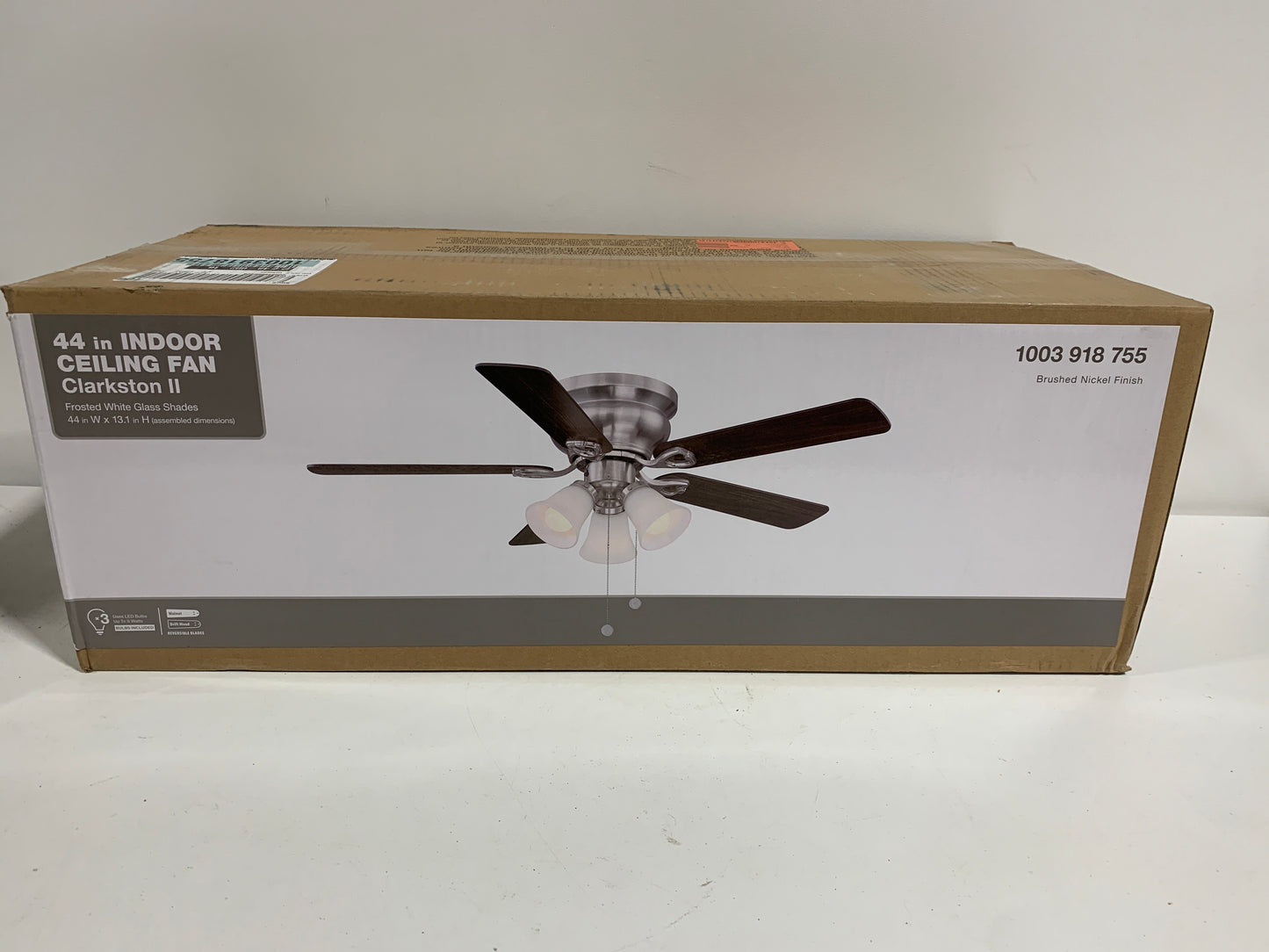 Clarkston II 44 in. LED Indoor Brushed Nickel Ceiling Fan with Light Kit