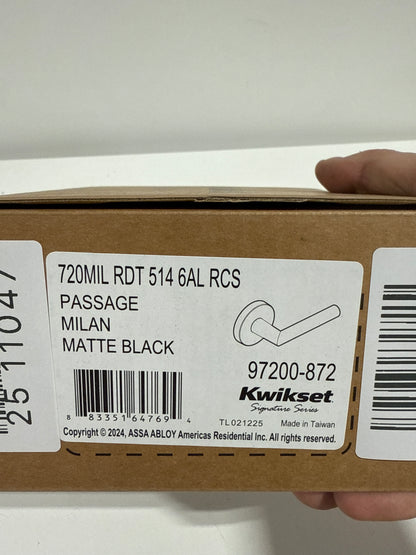 Kwikset 720MILRDT Milan Passage Door Lever Set with Round Rose Matte Black Door