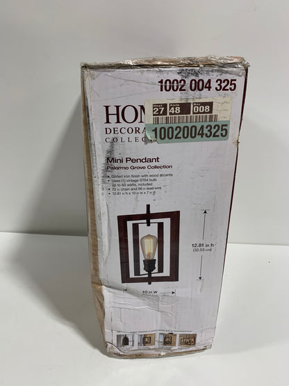 Palermo Grove 10 in. 1-Light Gilded Iron Farmhouse Kitchen Island Mini-Pendant with Hand Painted Walnut Accents