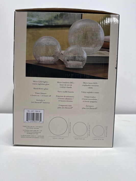 Evergreen LED Glass Spheres Set of 3, Assorted Designs