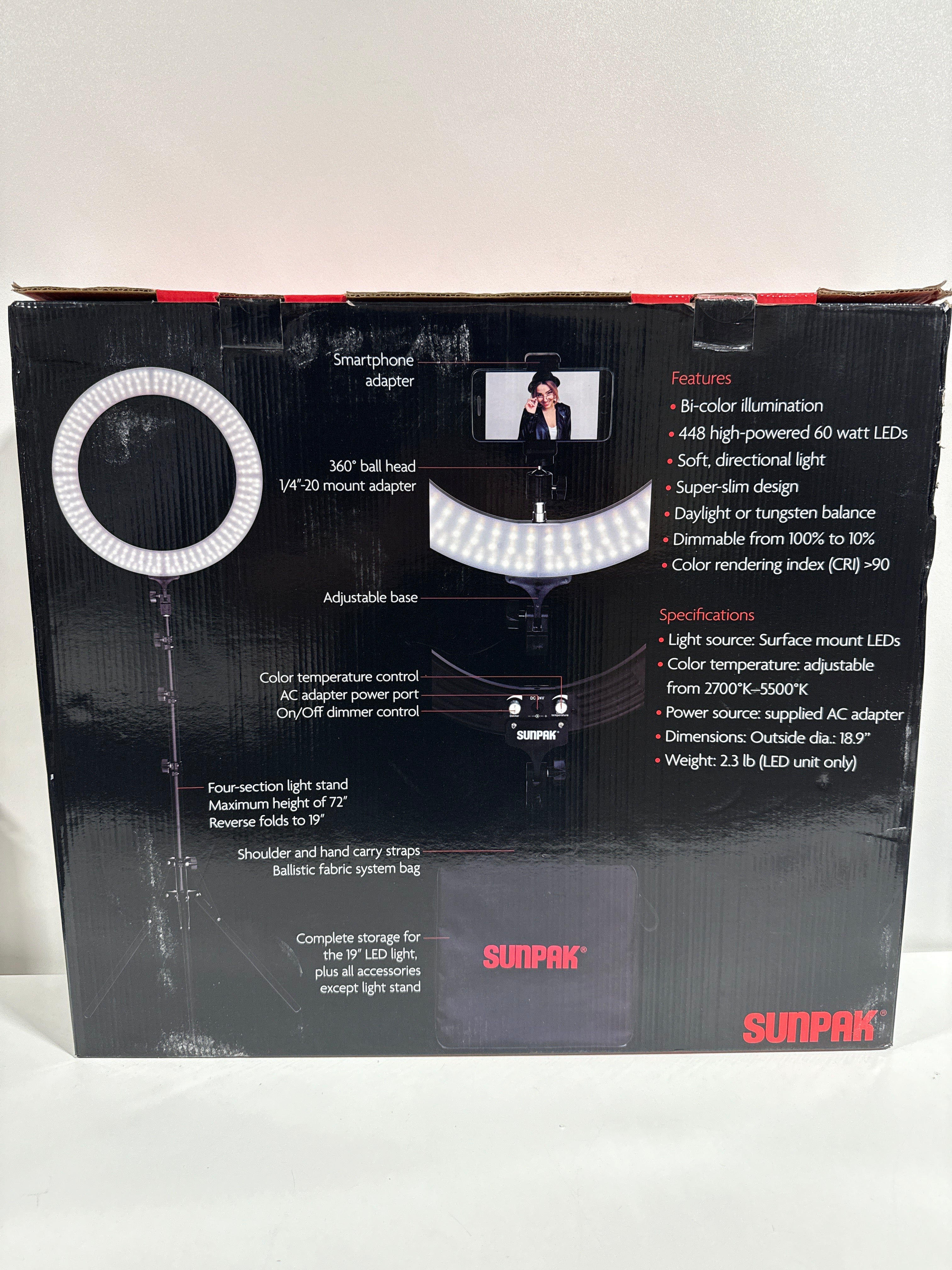 Sunpak - LED 448 19’’ Bi-Color Ring Light Kit - Black - *Cameras Camcorders & Drones