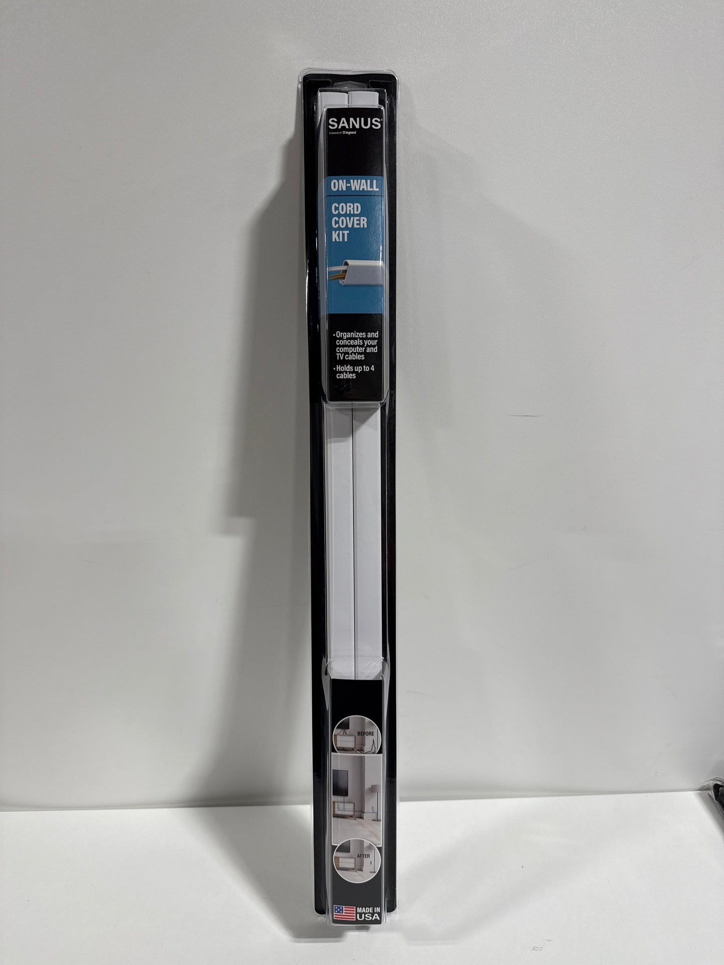 Sanus - on-Wall Cable Concealer Cord Cover Kit for Mounted TVs - Holds up to 4 Cables - White