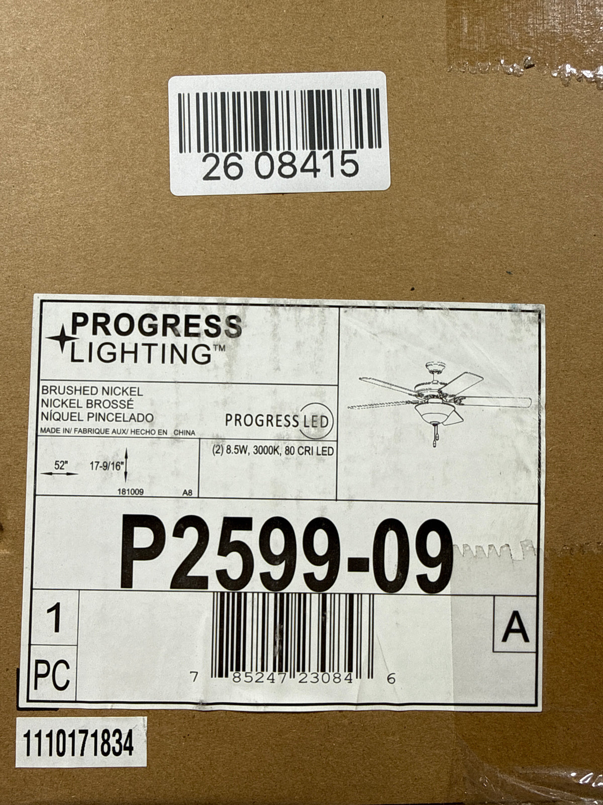 Progress Lighting AirPro 52 AirPro Builder 52" 5 Blade Indoor Ceiling Fan - Light Kit Included Brushed Nickel Fans Ceiling Fans Indoor Ceiling Fans