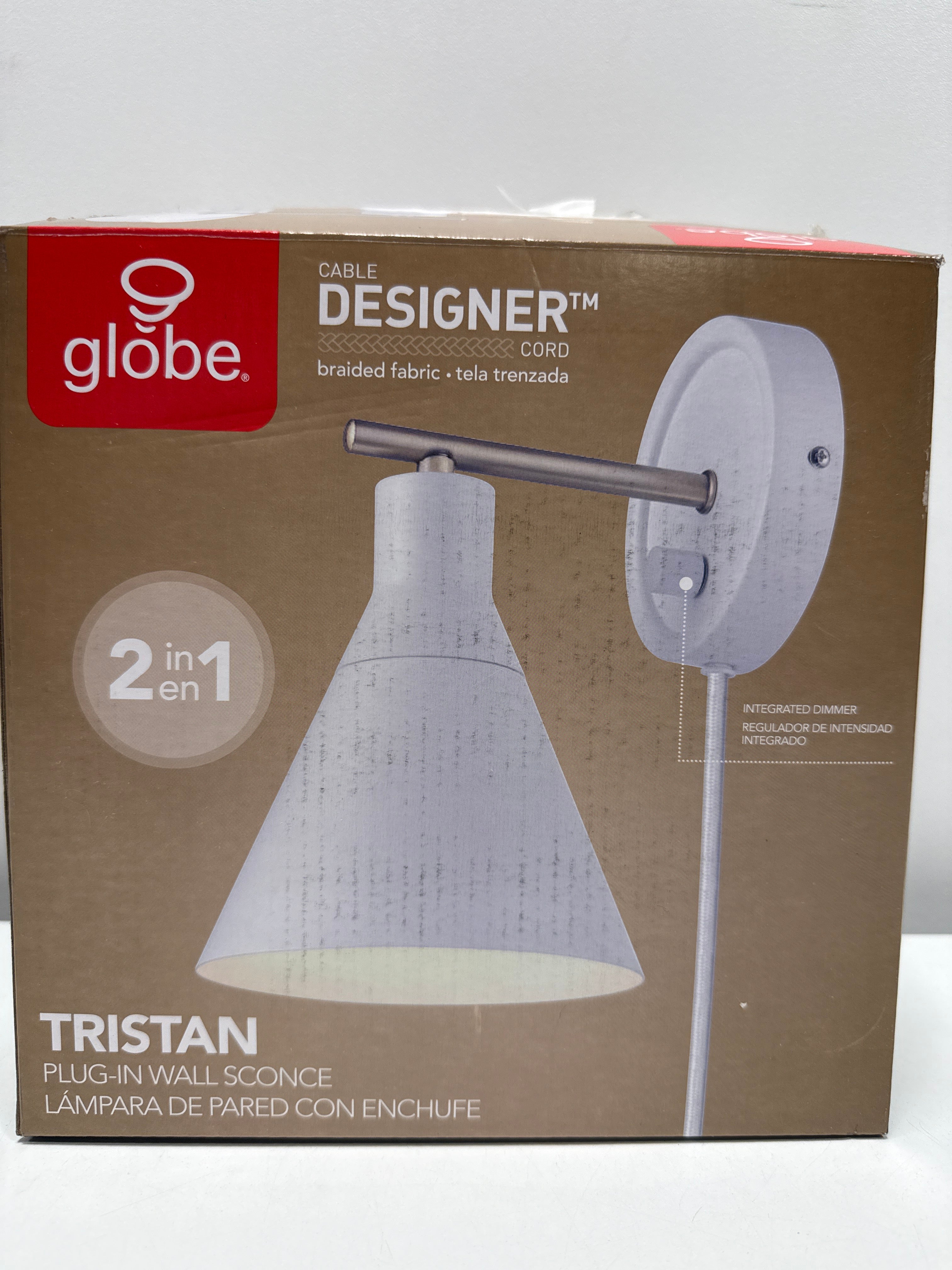 Globe Electric Tristan 1-Light Dimmable Plug-in or Hardwire Wall Sconce, Matte White