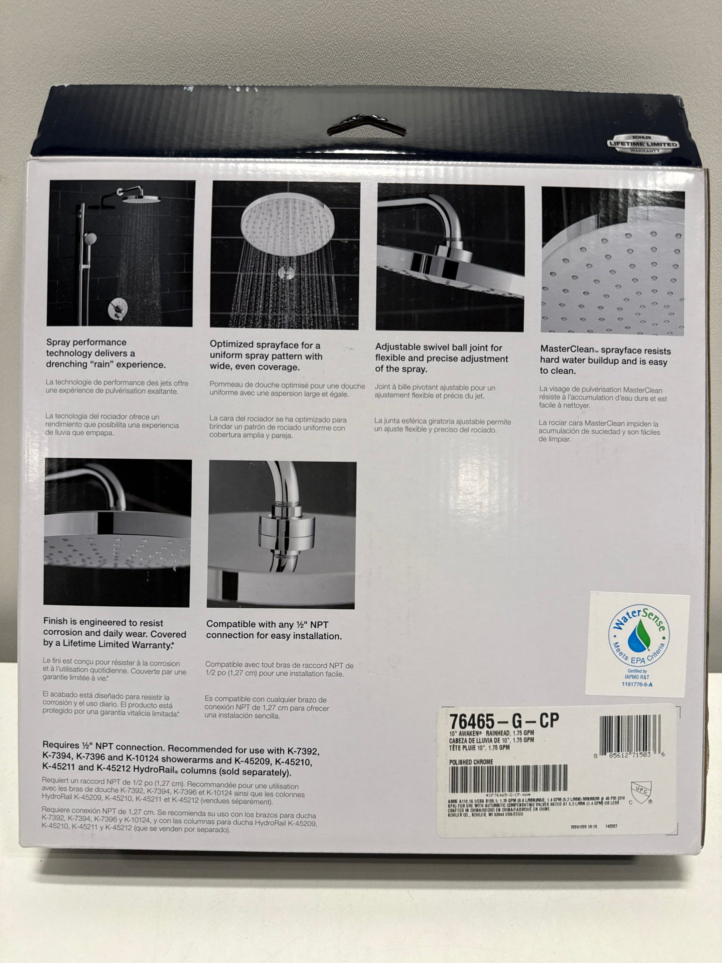KOHLER 76465-G-GP Awaken 10" Rain Shower Head, Single-Function