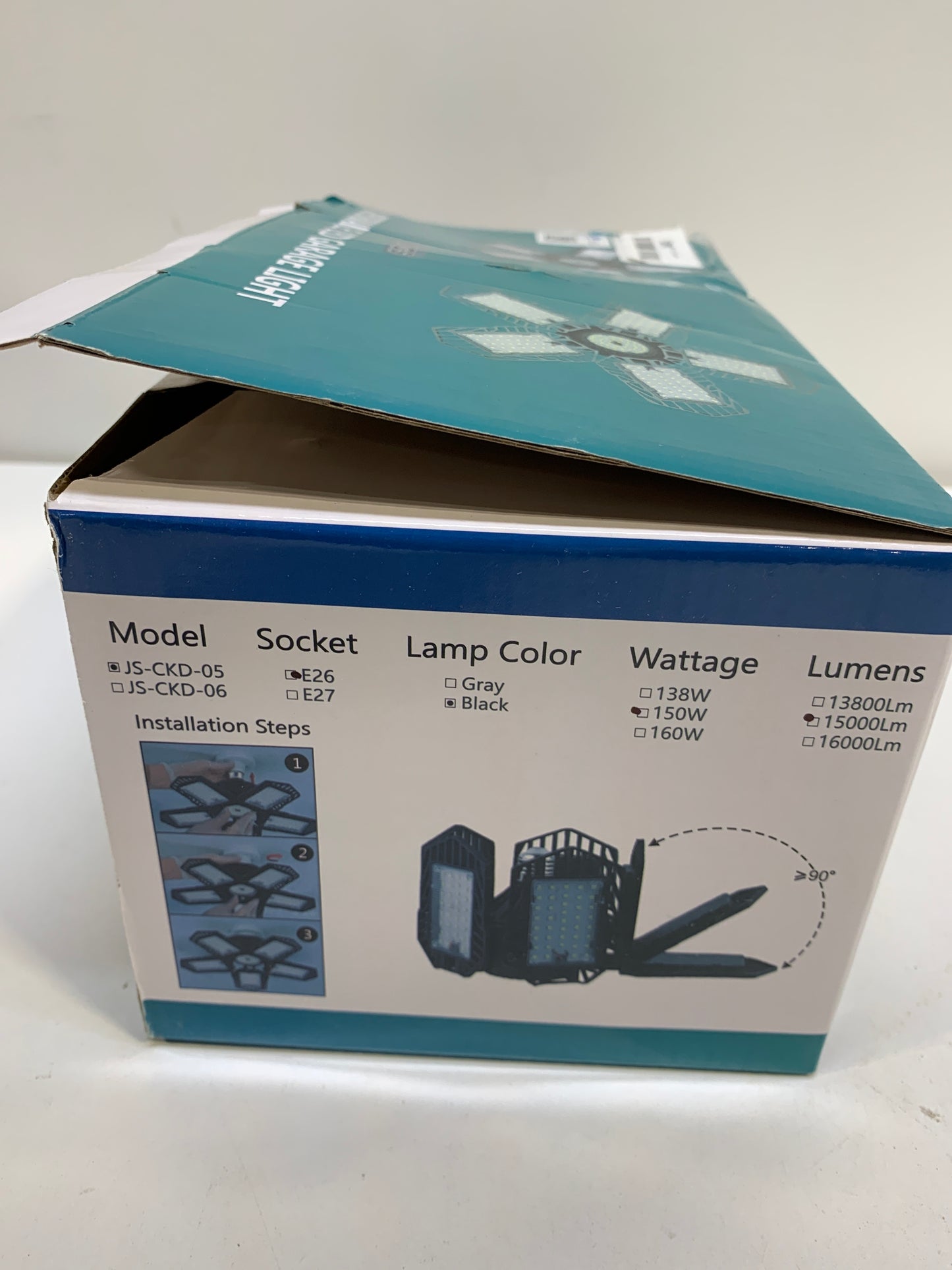 TANBABY Metal LED Garage Lights 2 Pack 150W 15000LM with 5+1 Multi-Position Panels Deformable E26/E27 Shop Light 6500K Daylight for Garage Basement