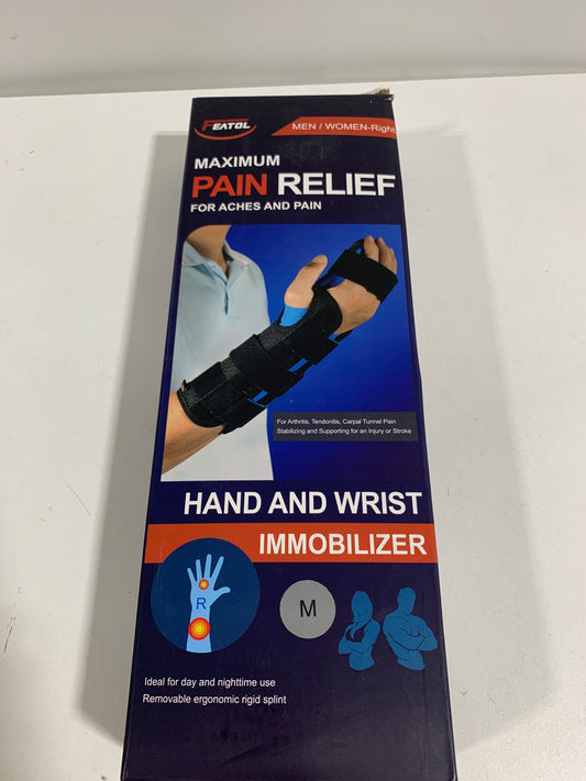 FEATOL Resting Hand Splint Stroke Night Immobilizer with Removable Splints- Pain Relief For Carpel Tunnel, Stroke Recovery, Arthritis, Tendinitis-Functional Support Wrist Finger Brace-Right Hand
