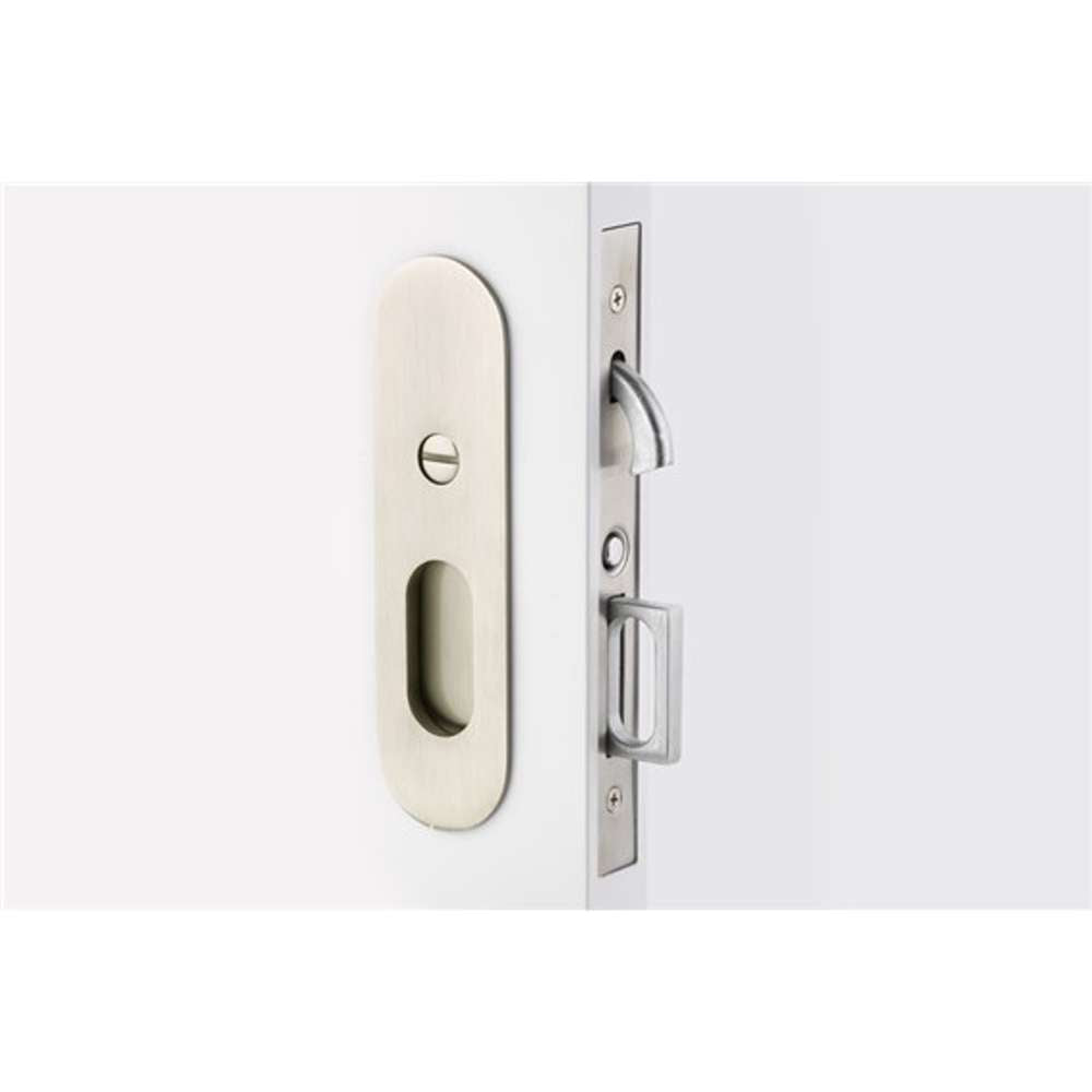 Emtek Narrow Oval 7-1/4 Inch Tall Privacy Mortise Pocket Door Lock for 1-3/8" Thick Doors Model: 2165US15138