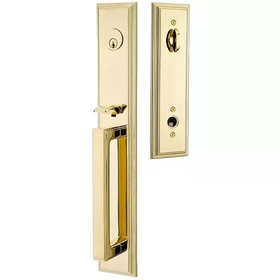 Emtek 4212PUS3NL 2.375 & 2.75 in. Providence Knob Backset Single Cylinder Melrose Tubular Handle Set - Unlacquered Brass Finish