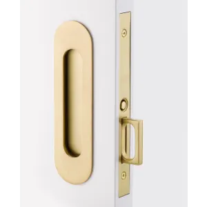 Emtek Narrow Oval Rectangular Pocket Door Mortise Lock Satin Brass