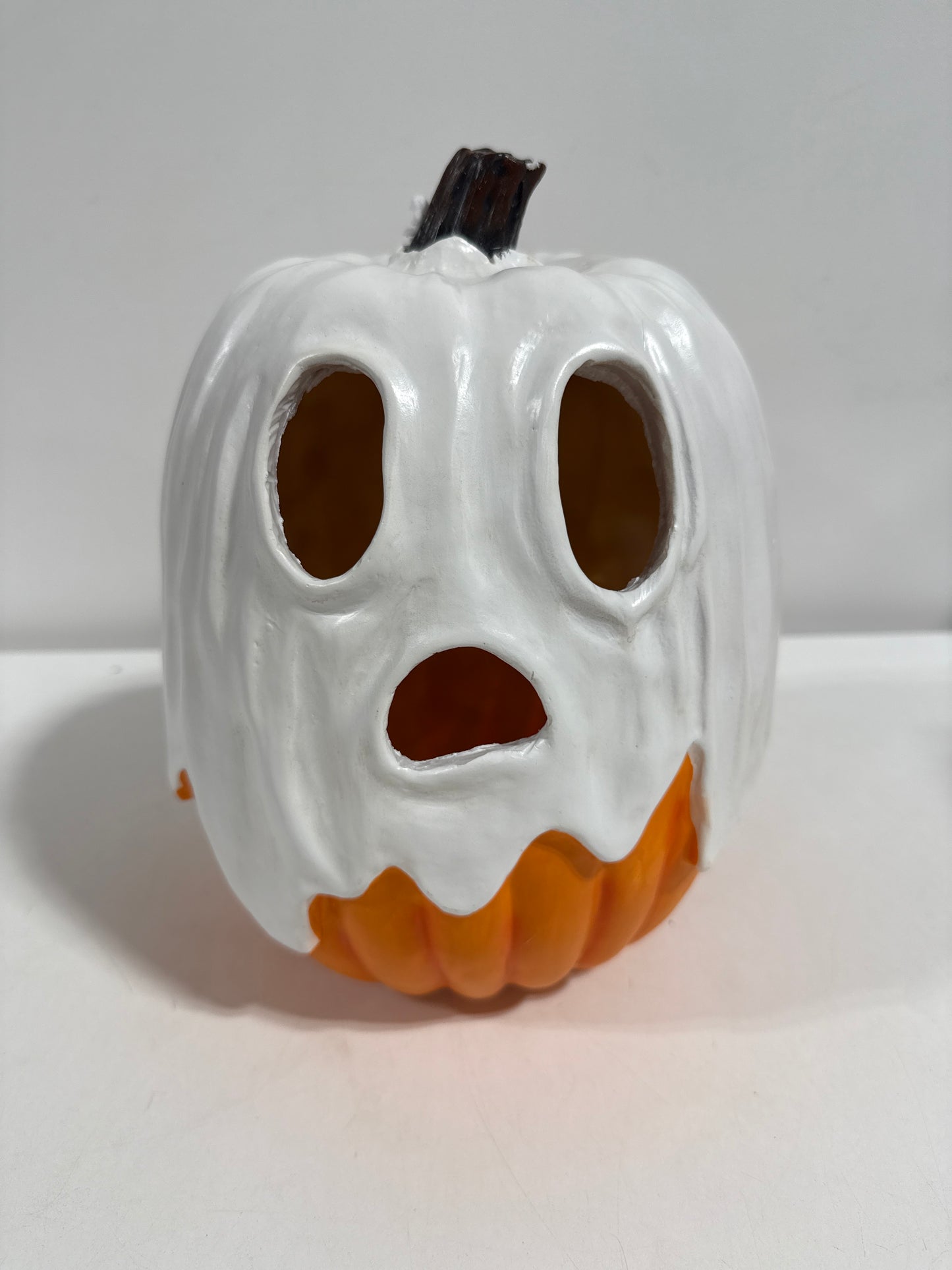 Halloween Decorations - Unique 3 Tiers Stacked Resin Jack-O-Lantern Pumpkin Pathway Solar Lights for Outdoor Garden Yard Porch Front Door (Ghost Pumpkin)