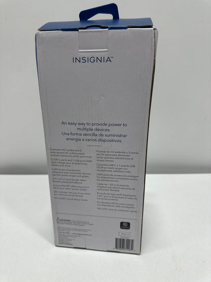 Insignia™ - 10-Outlet / 2-USB-C / 1-USB 2,400 Joules Surge Protector Strip with 6 ft. Power Cord - White - *Lighting &