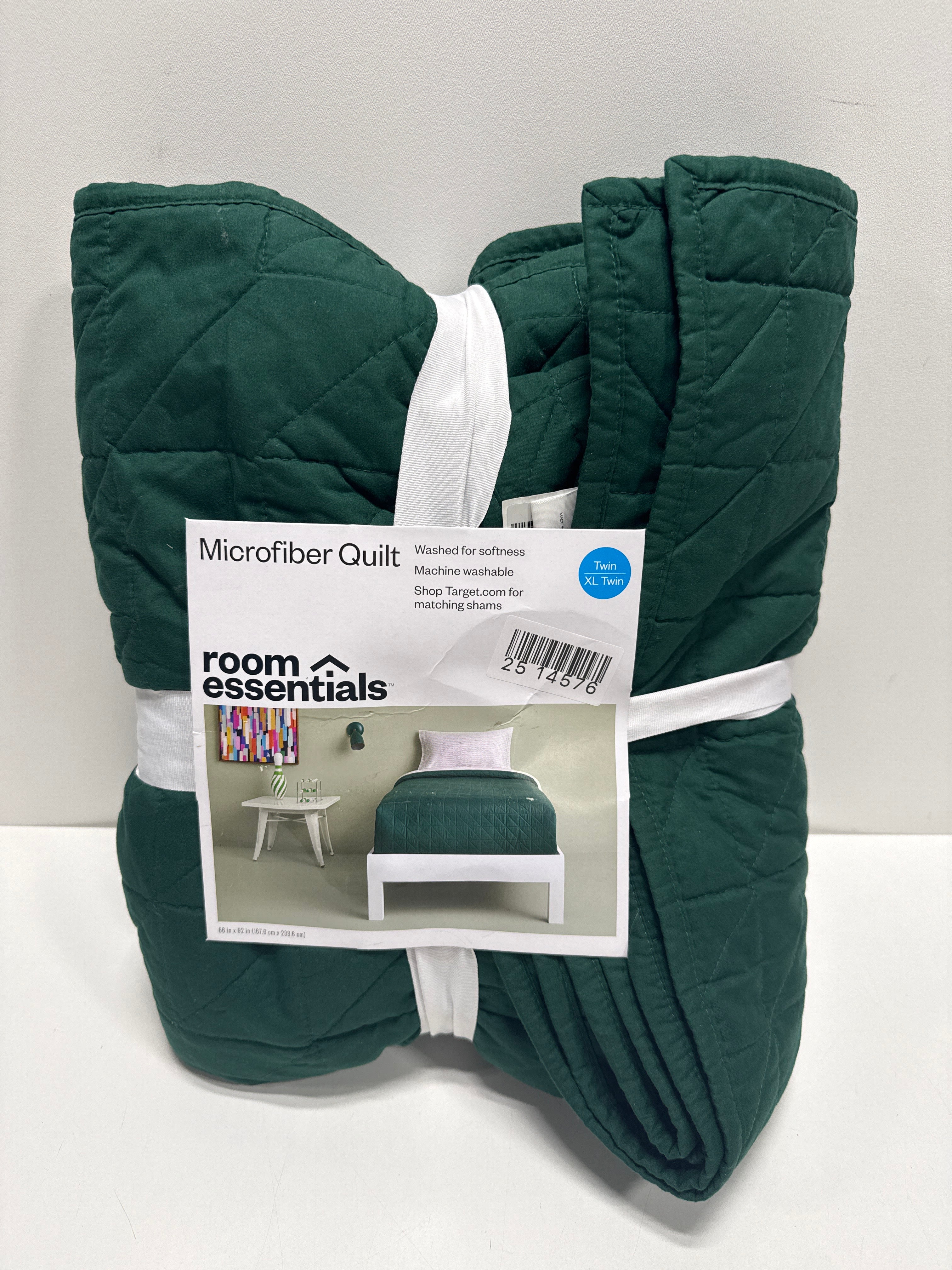 Twin/Twin Extra Long Microfiber Quilt Dark Green - Room Essentials - *Bedding