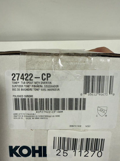 Kohler 27422-CP Tone™ Wall-Mount Bath spout with Diverter, Polished Chrome