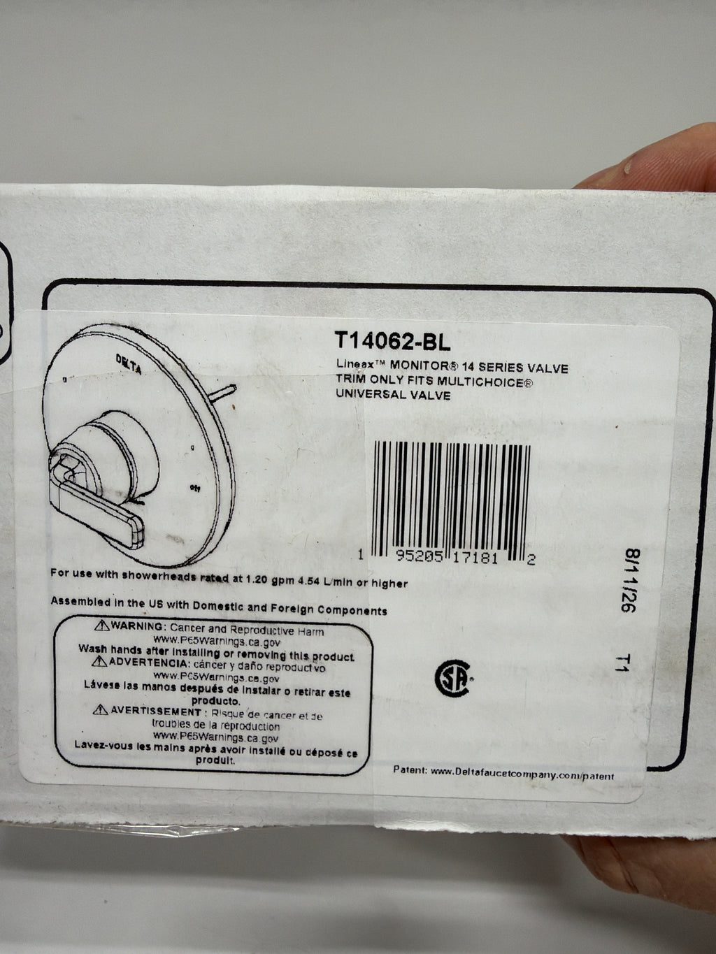 Delta T14062 Lineax Monitor 14 Series Single Function Pressure Balanced Trim Only - Less Rough-in Valve Matte Black