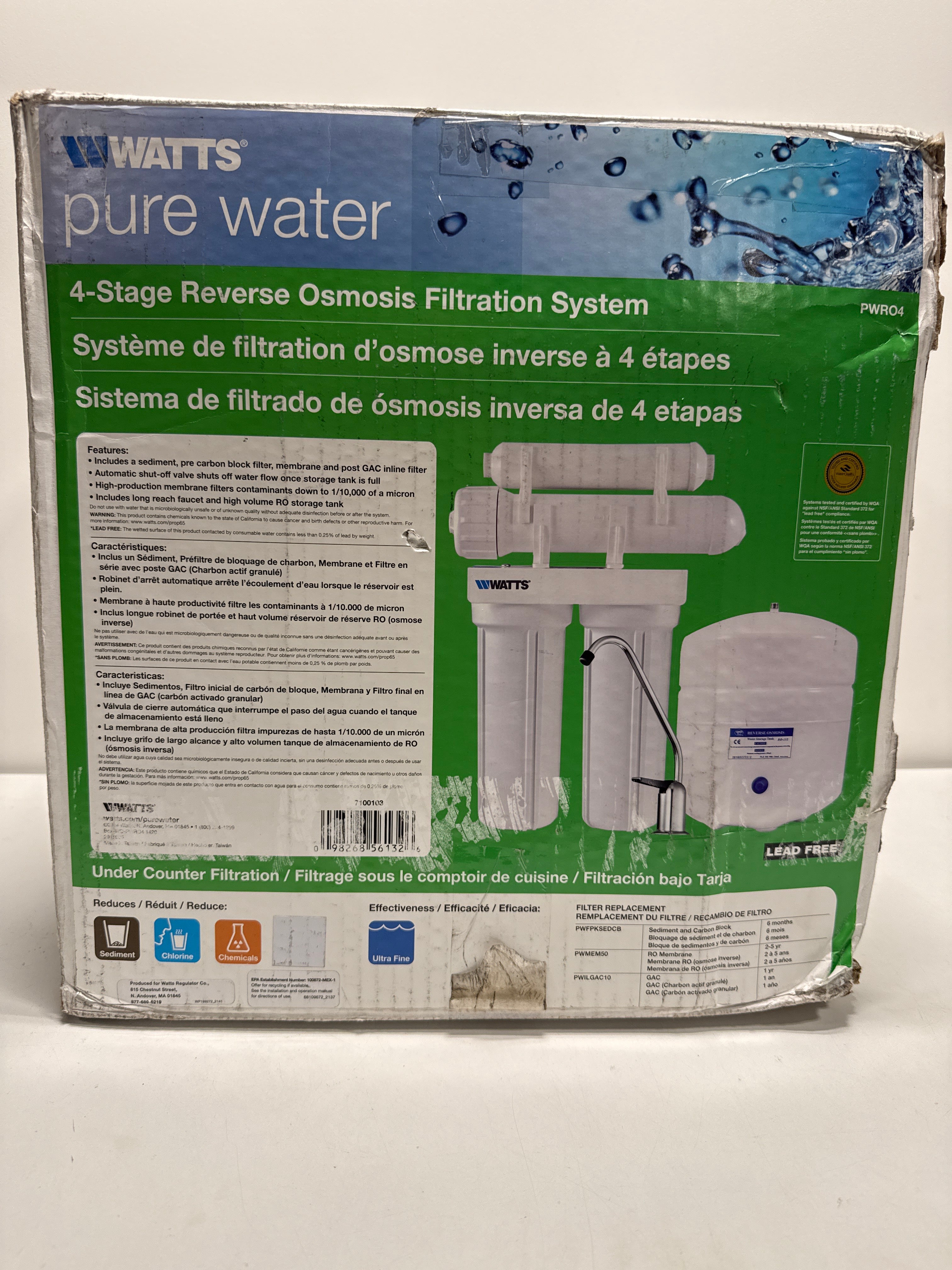Watts PWRO4 4 Stage Reverse Osmosis System with 3 Gallon Storage Tank Water Filtration Under Sink Filter Systems