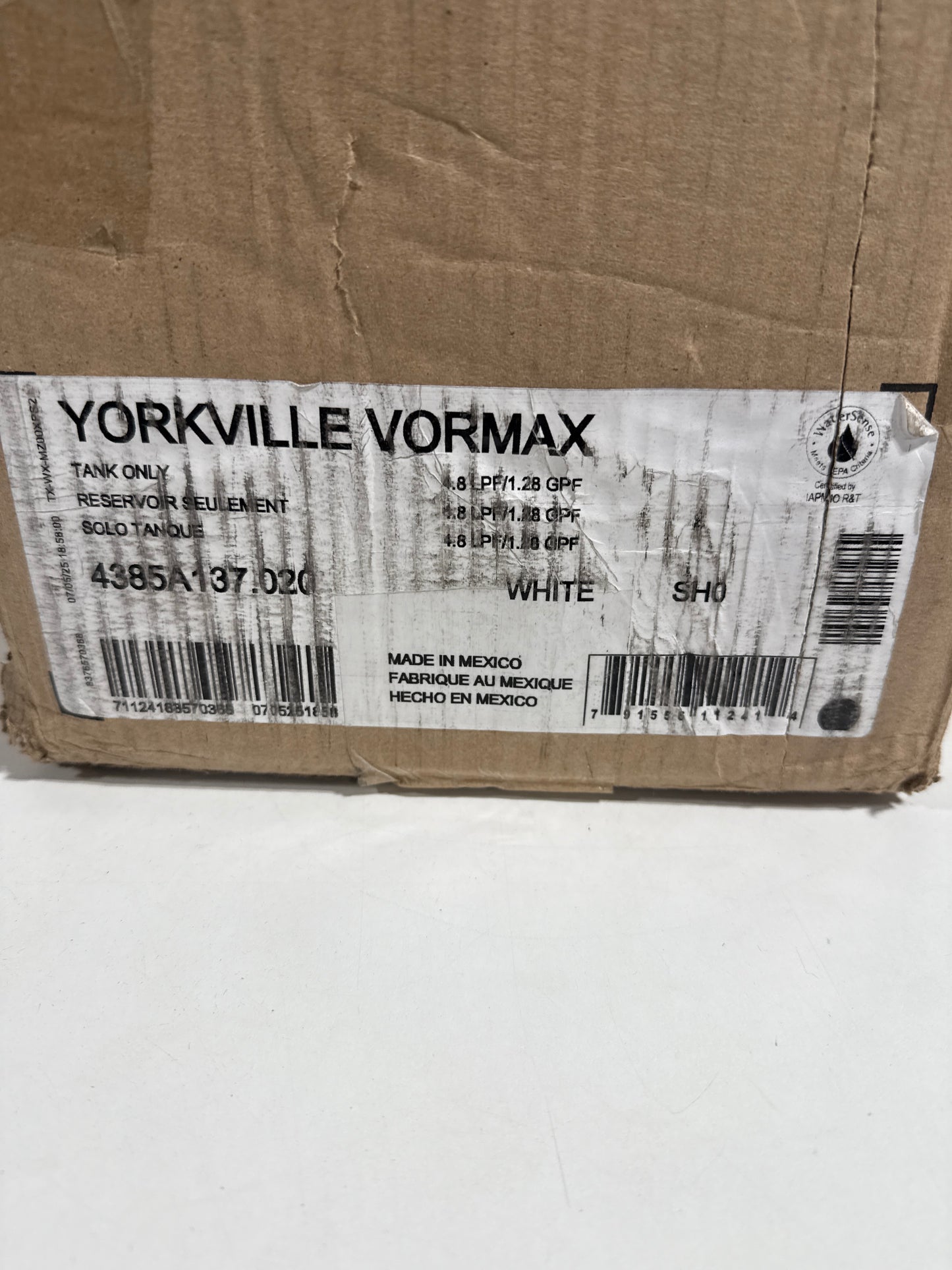 American Standard 4385A.137 Yorkville 1.28 GPF Toilet Tank Only White - *Plumbing