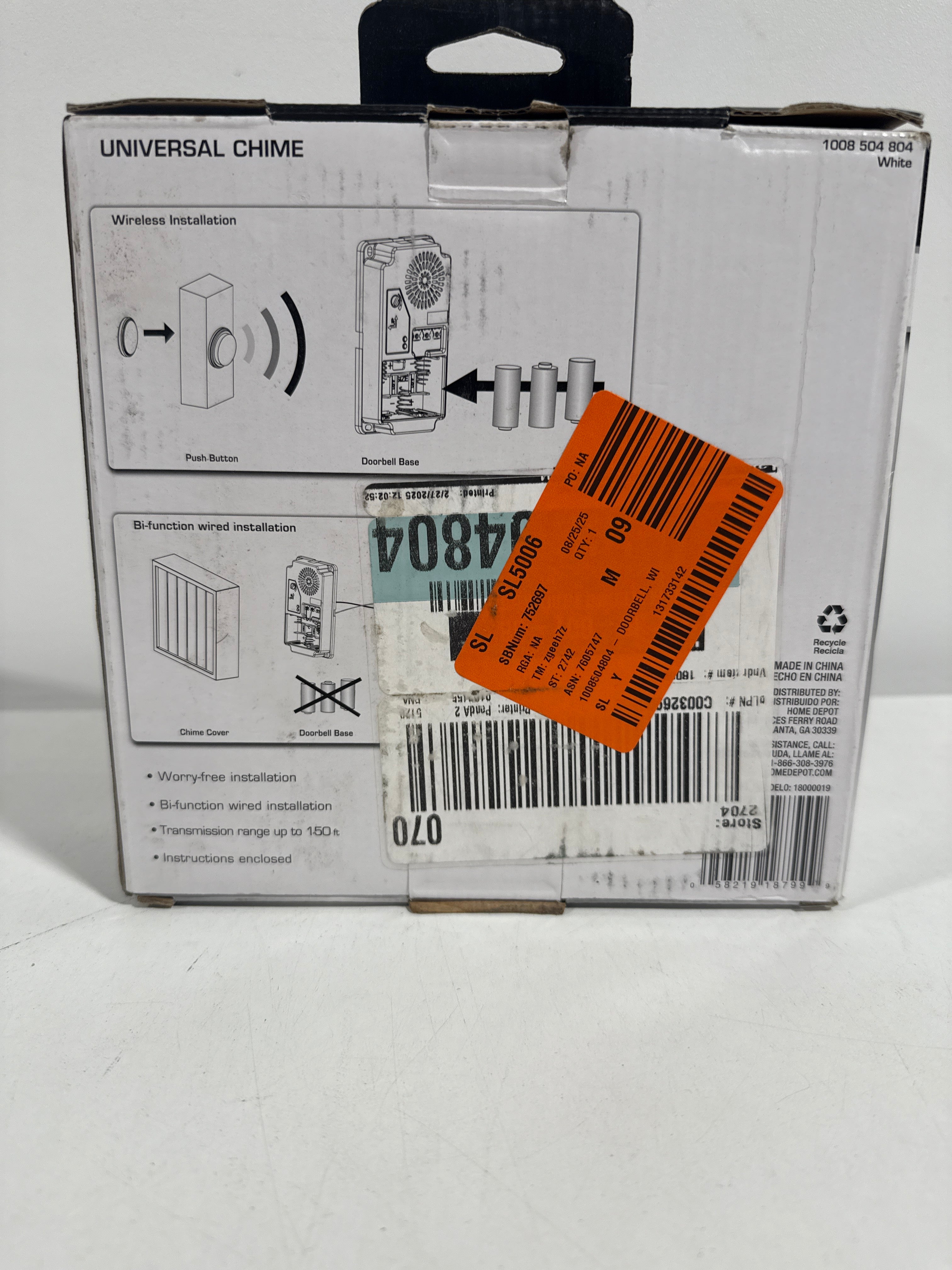 Wireless or Wired Doorbell Chime White Bead Board Finish - *Tools Hardware & Misc