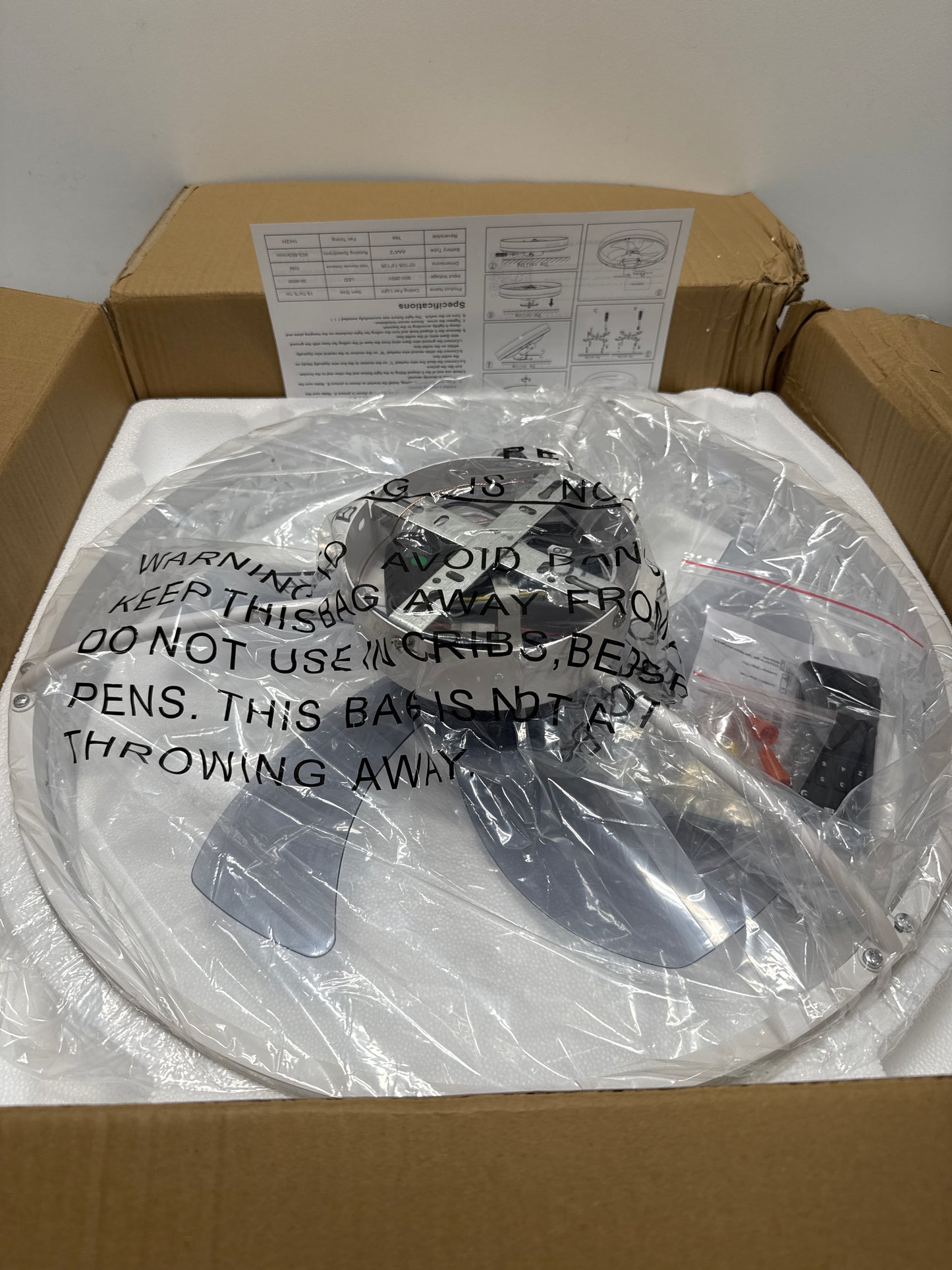 Sunpez 20in. W Integrated LED Ceiling Fan with Light Flush Mount, Dimmable/6 Speeds/Timer/Reversible/Memory (Blade and Crystal)