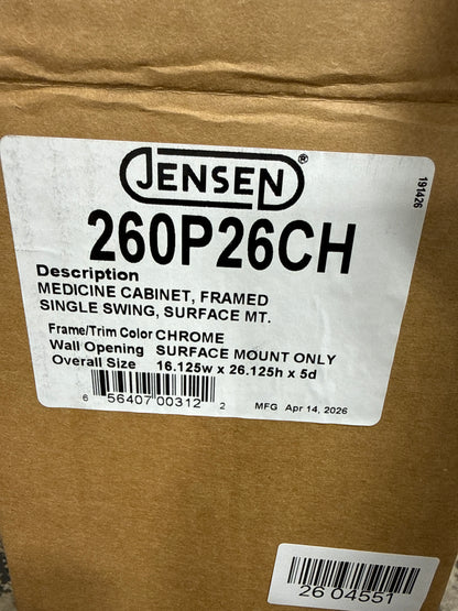 Jensen 260P26CH 16 X 26 in. 1 Door Topsider Surface Mounted Medicine Cabinet
