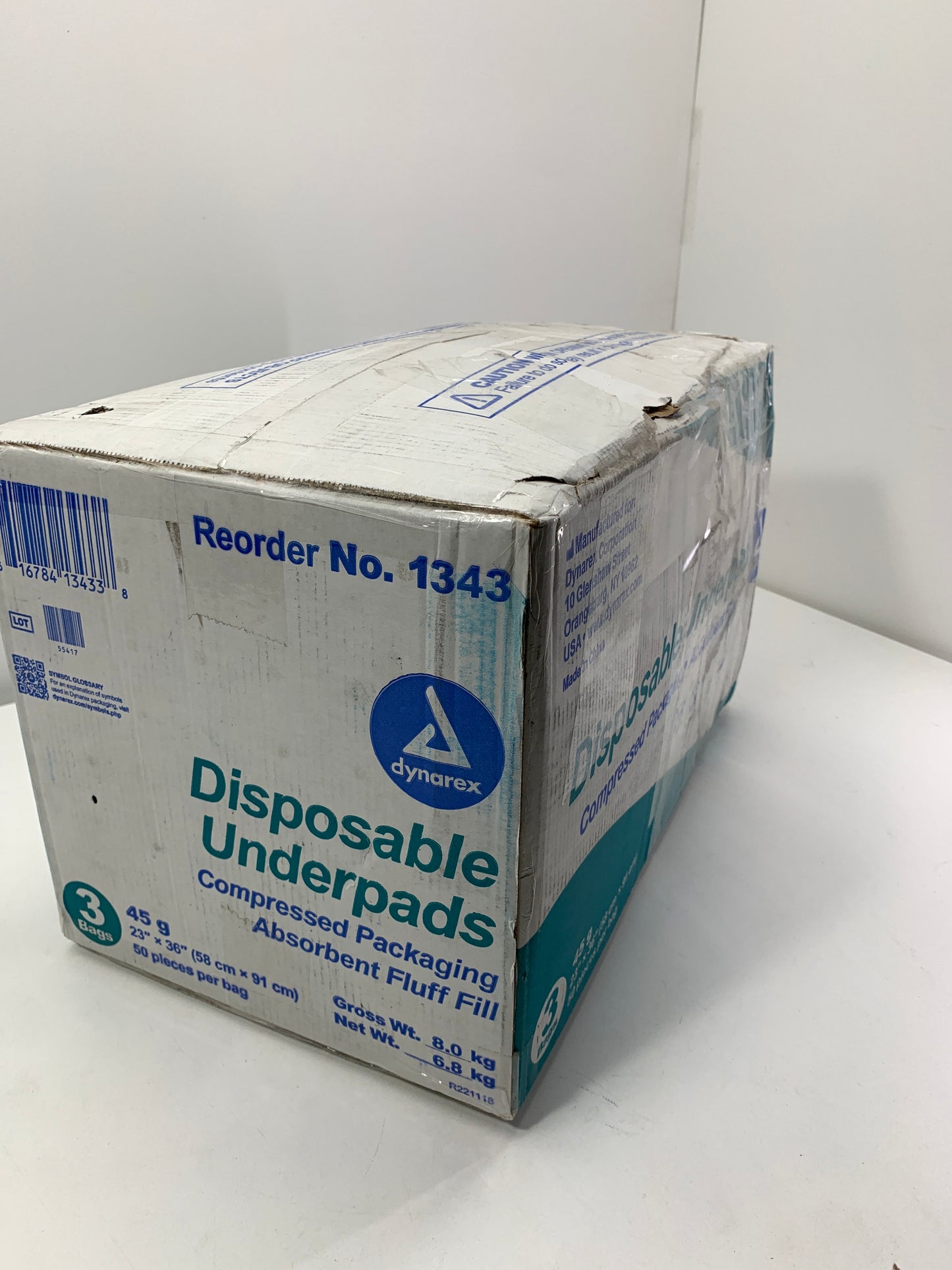 Dynarex #1343 Underpads, 23x36 in. 45 gram, 150 ct (3/50s)