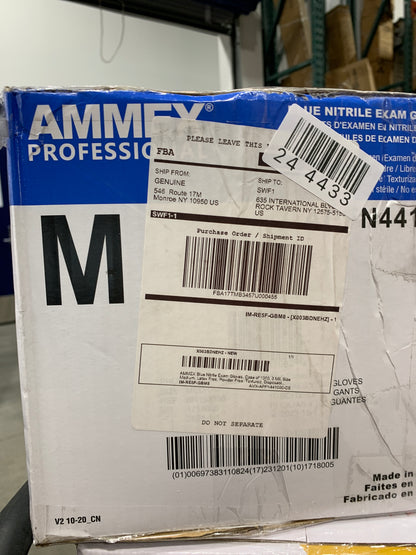 AMMEX Blue Nitrile Disposable Exam Gloves 3 Mil Medium 1000/Case