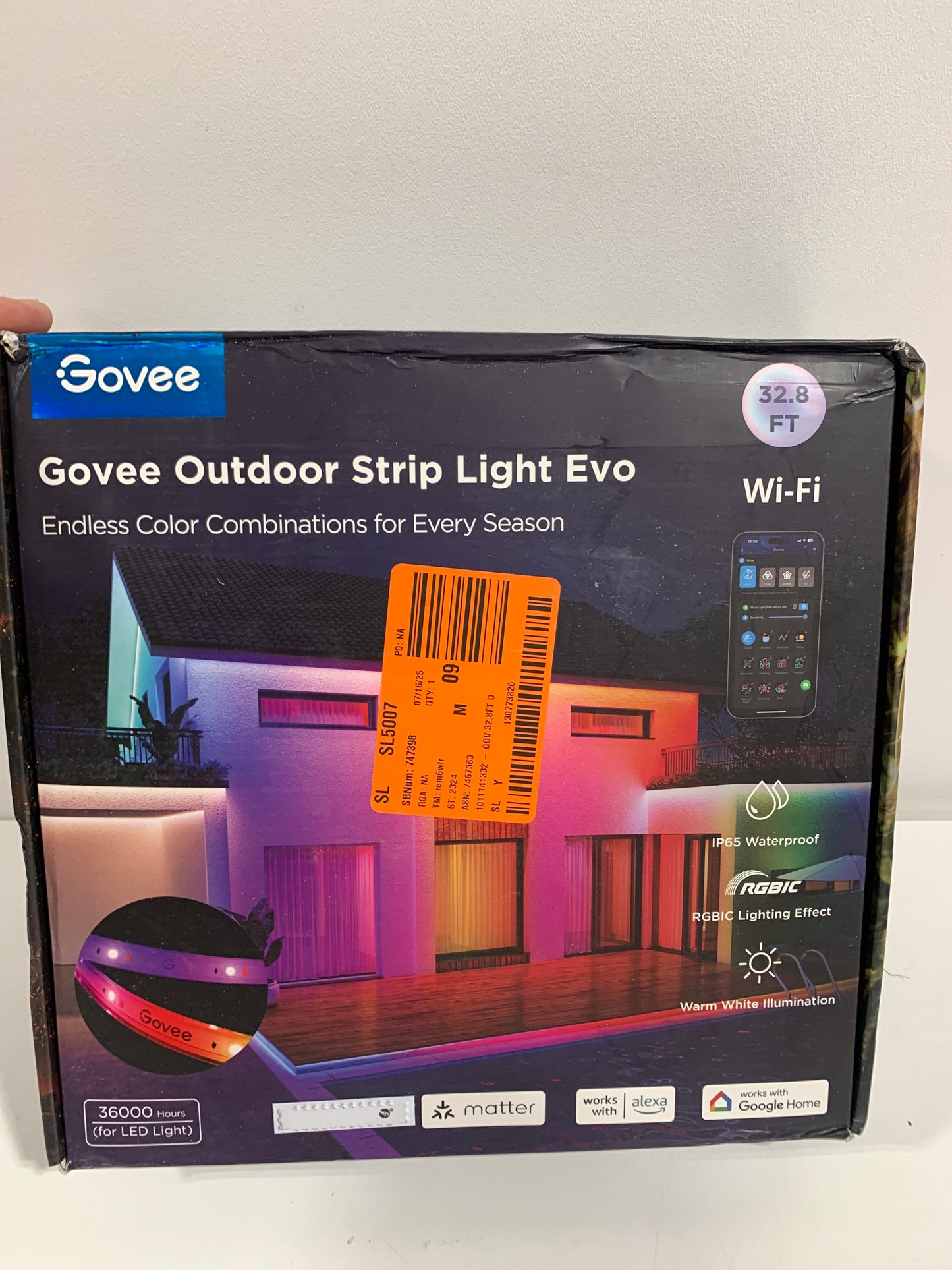 Govee - Wi-Fi Bluetooth Smart Outdoor LED Strip Light 32ft - Multi