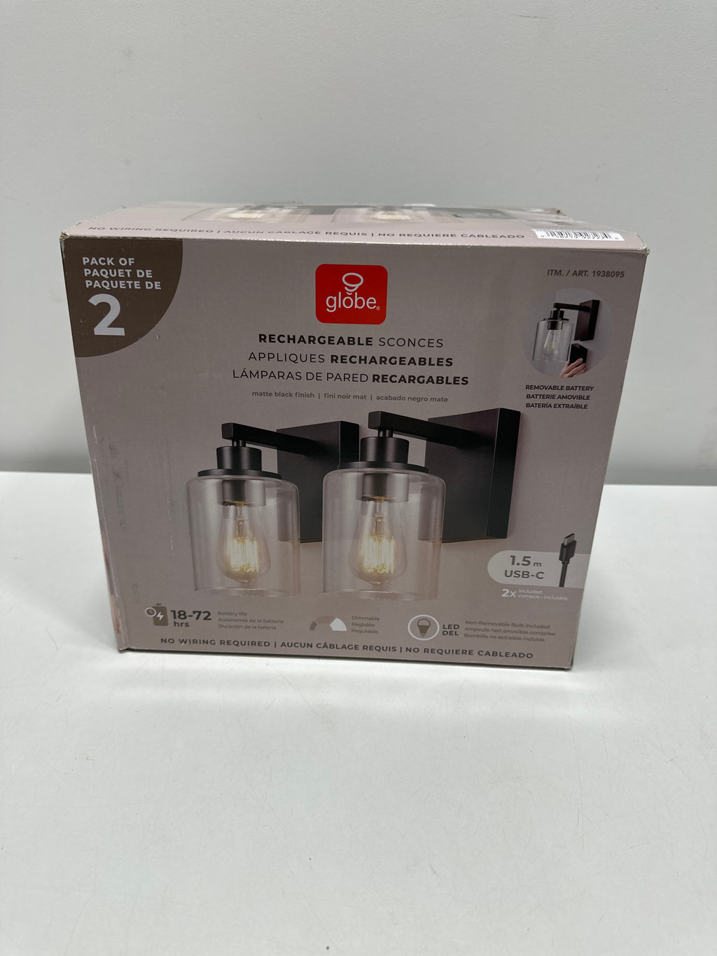 Globe Electric Rechargeable Glass Wall Sconce 2-pack - *Lighting & Electrical