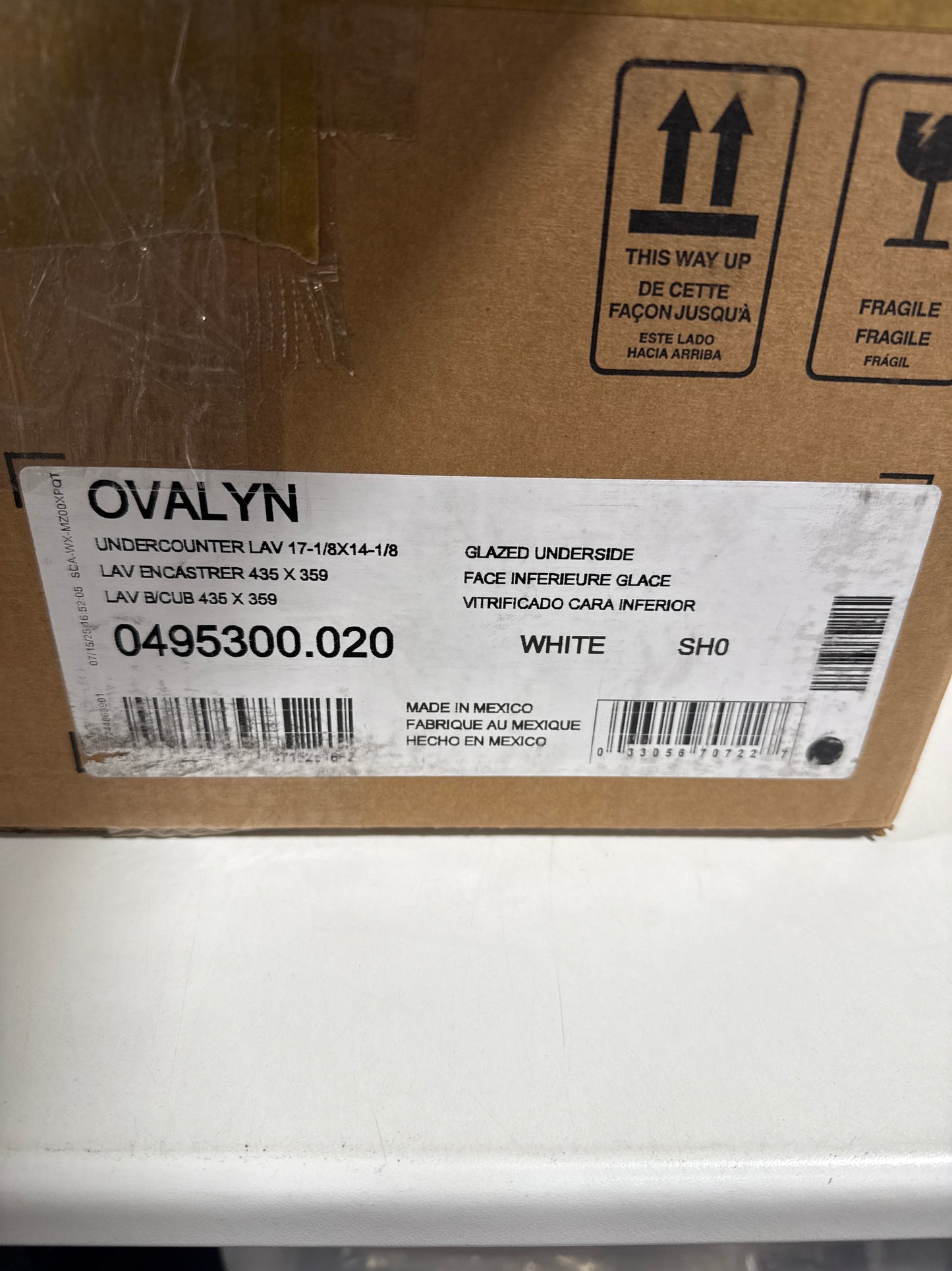 American Standard 0495.300 Ovalyn 15" Undermount Porcelain Bathroom Sink White