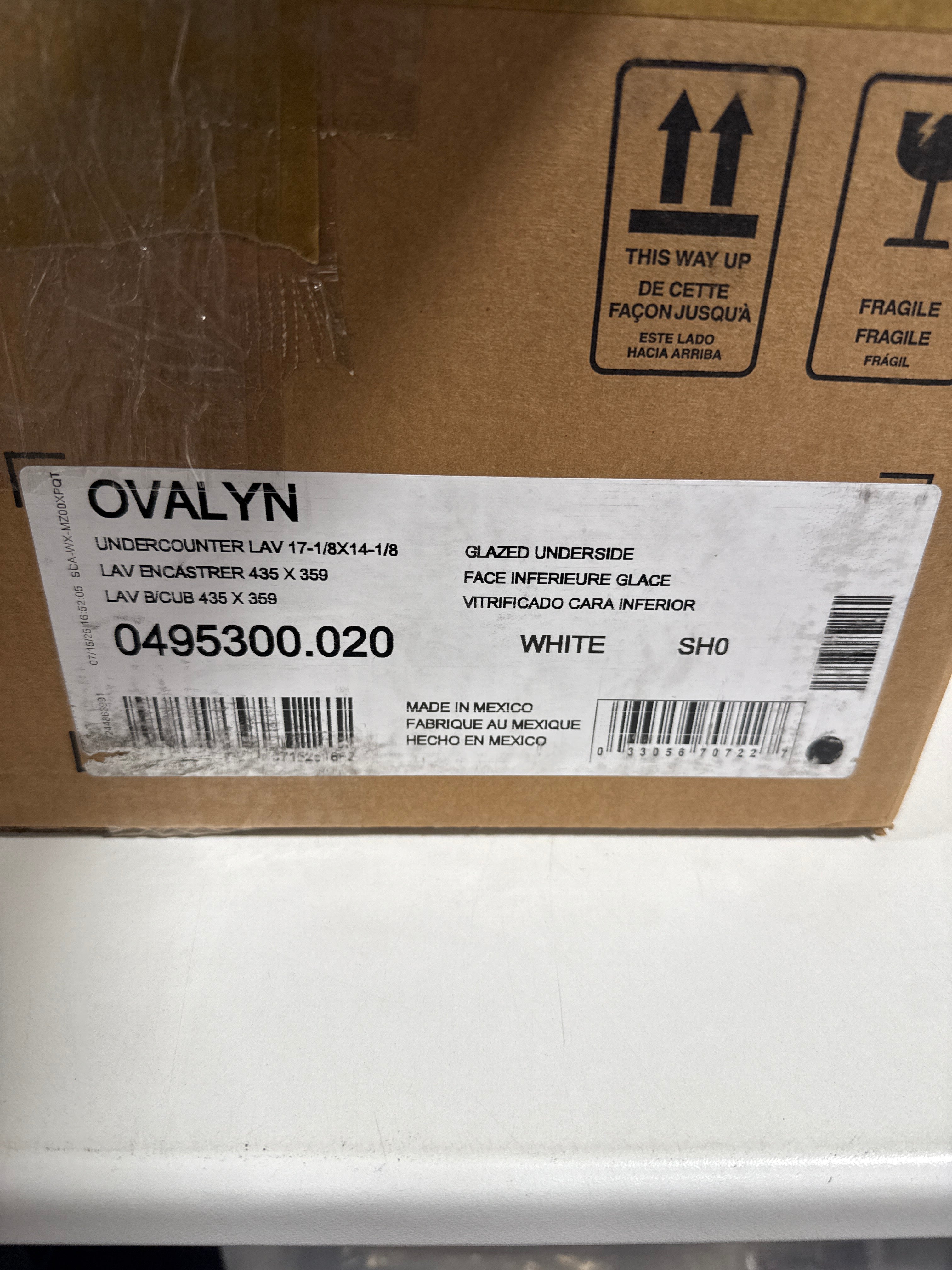American Standard 0495.300 Ovalyn 15’’ Undermount Porcelain Bathroom Sink White - *Plumbing