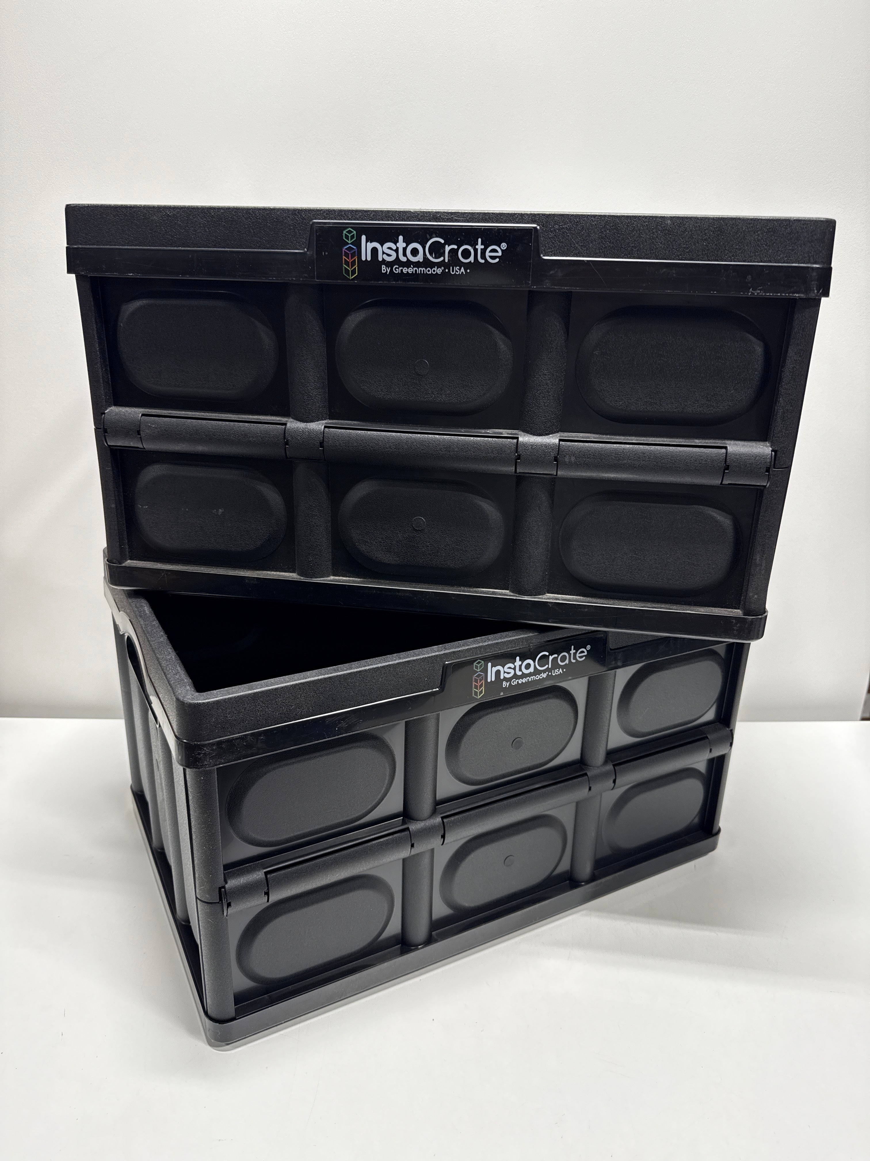 2 Used GreenMade InstaCrate Collapsible Storage Bin, 12 Gallon Black