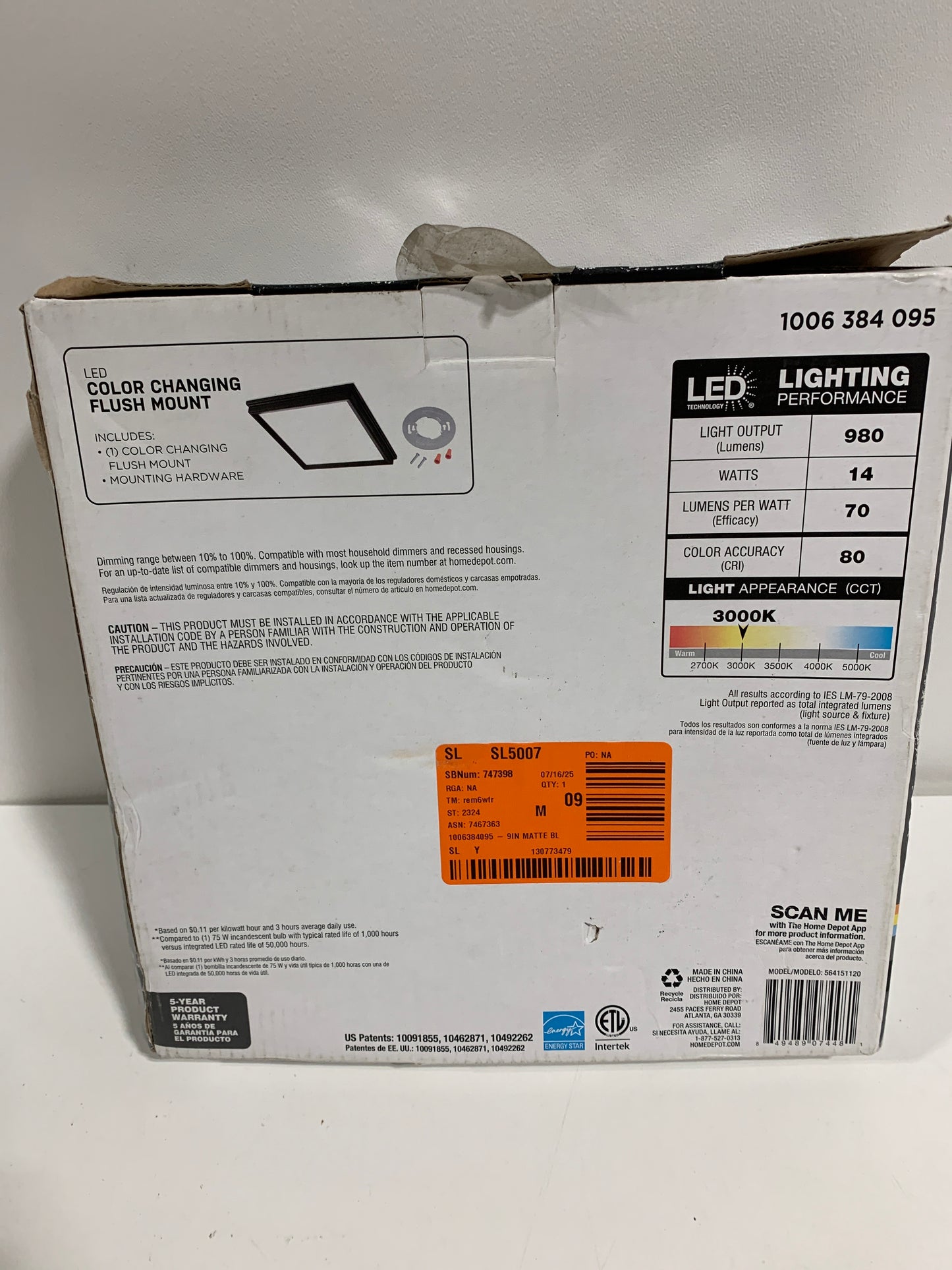 Low Profile 9 in. Matte Black Square LED Flush Mount with Night Light Feature J-Box Compatible Dimmable 900 Lumens