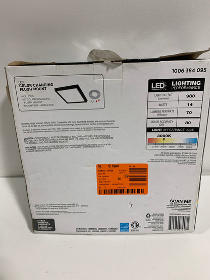 Low Profile 9 in. Matte Black Square LED Flush Mount with Night Light Feature J-Box Compatible Dimmable 900 Lumens